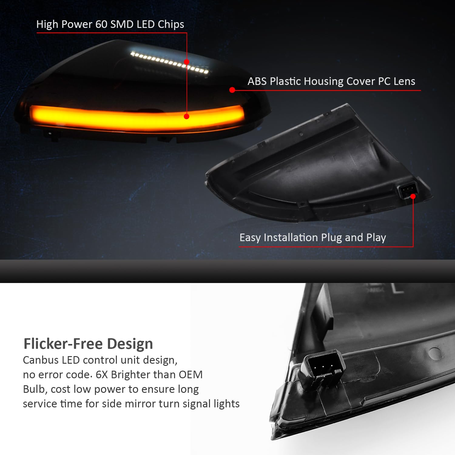D-Lumina Sequential LED Side Mirror Turn Signal Lights with Smoked Lens & Puddle Light - Compatible with Dodge Ram 1500 (2009-2018), Ram 2500/3500 (2010-2018) - Dynamic Indicator Strip Mirror Marker Lamp - Pack of 2 - Enhanced Night Visibility & Safety for Off-Road Driving