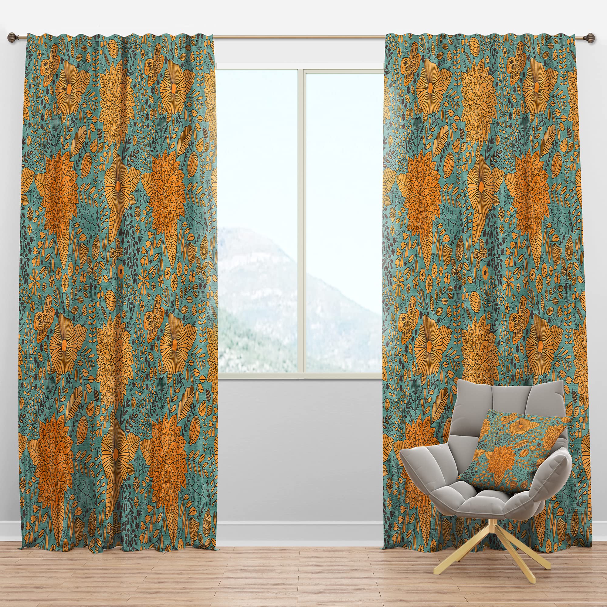DesignQ Blackout Curtains with Floral Botanical Pattern - Thermal Insulated Room Darkening Drapes for Bedroom & Living Room (Single Panel, 52x120 Inches) - Perfect for Light Control & Energy Saving