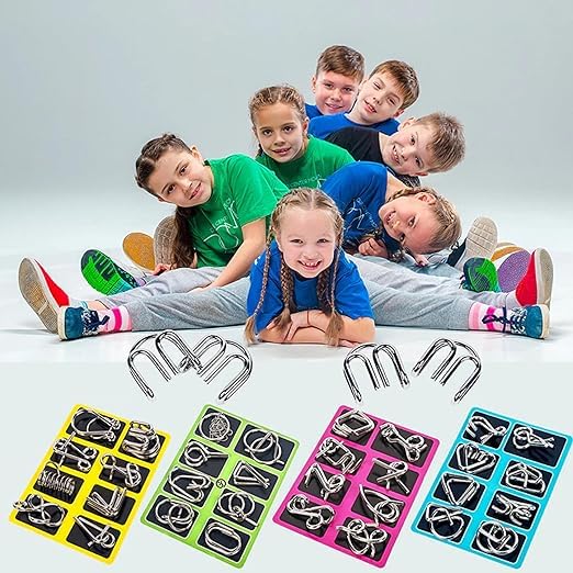 Brain Teasers Metal Puzzle Set - 8 Piece Brain Training Games for Kids & Adults | Fun IQ Test & Logic Challenges for Family, Classroom & Travel
