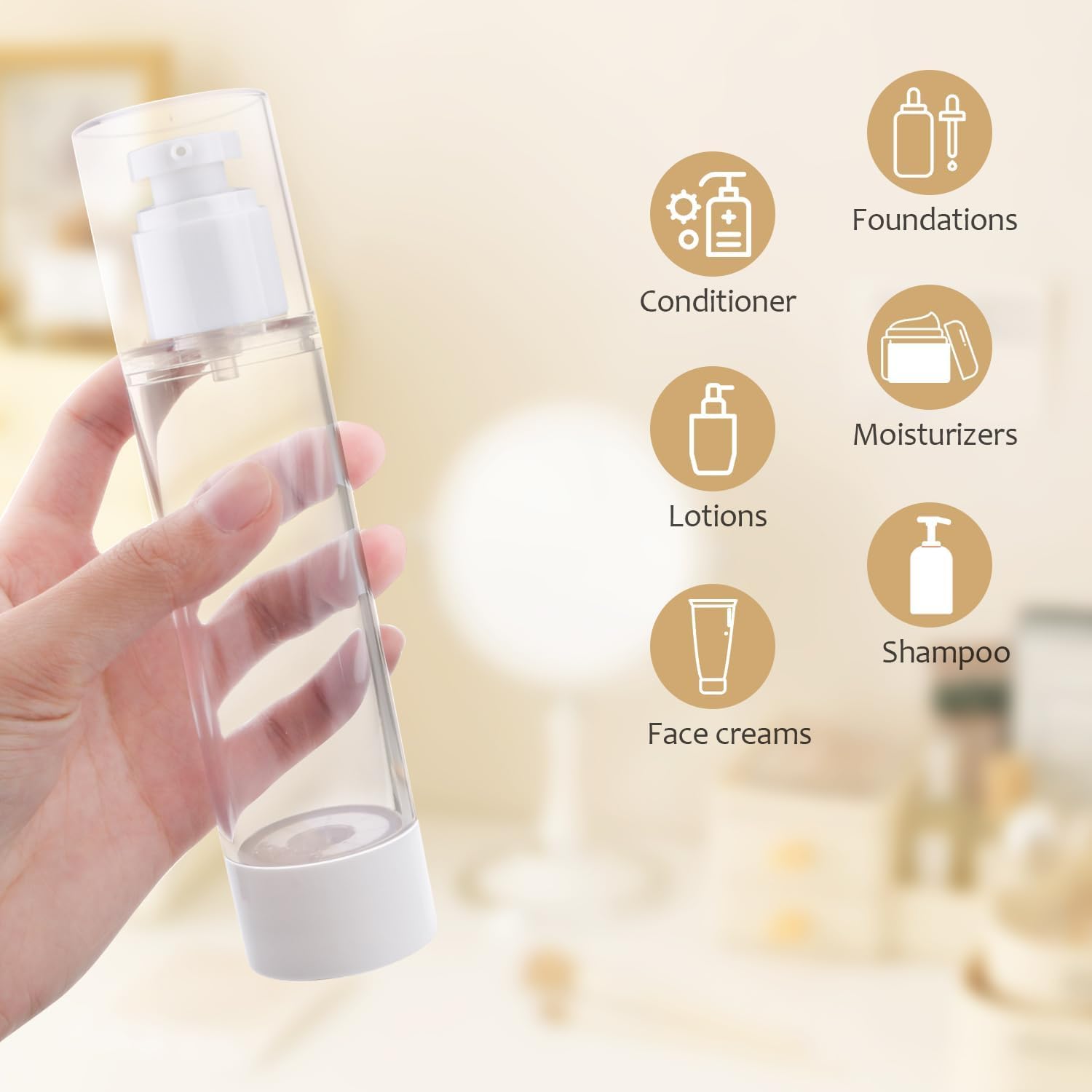 Bonzella 50ML Airless Pump Jars (Pack of 2) - Refillable Cosmetic Vacuum Bottles for Creams, Lotions & Serums | Leak-Proof Acrylic Moisturizer Containers | Perfect for Travel, Skincare Routine & Makeup Foundation Storage
