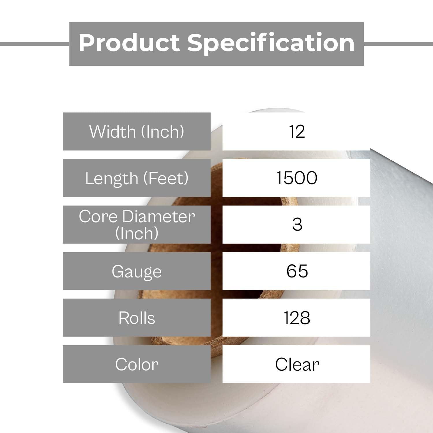 PSBM Stretch Wrap - 128 Pack, 12 Inch x 1500 Feet, 65 Gauge Clear Plastic Cling Film Rolls for Packaging, Moving & Pallet Wrapping - Heavy Duty Cast Hand Stretch Film for Secure Shipping & Storage