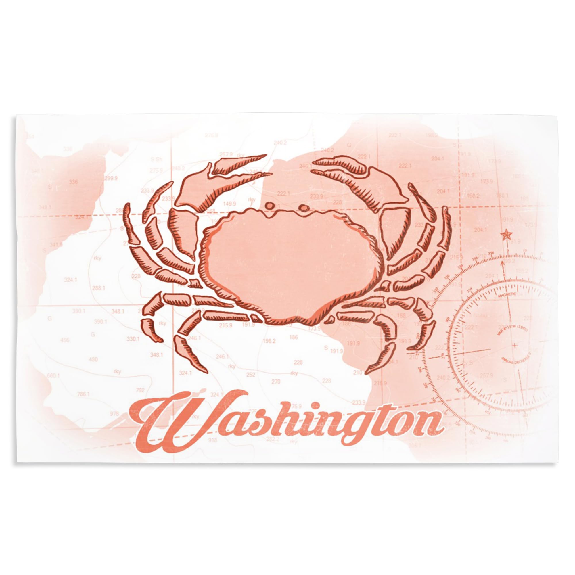 Lantern Press 16x24 Inch Giclee Print - Washington Crab Coral Coastal Art Wall Decor | Vintage Beach House Decor, Coastal Living Room Artwork, Nautical Themed Gift