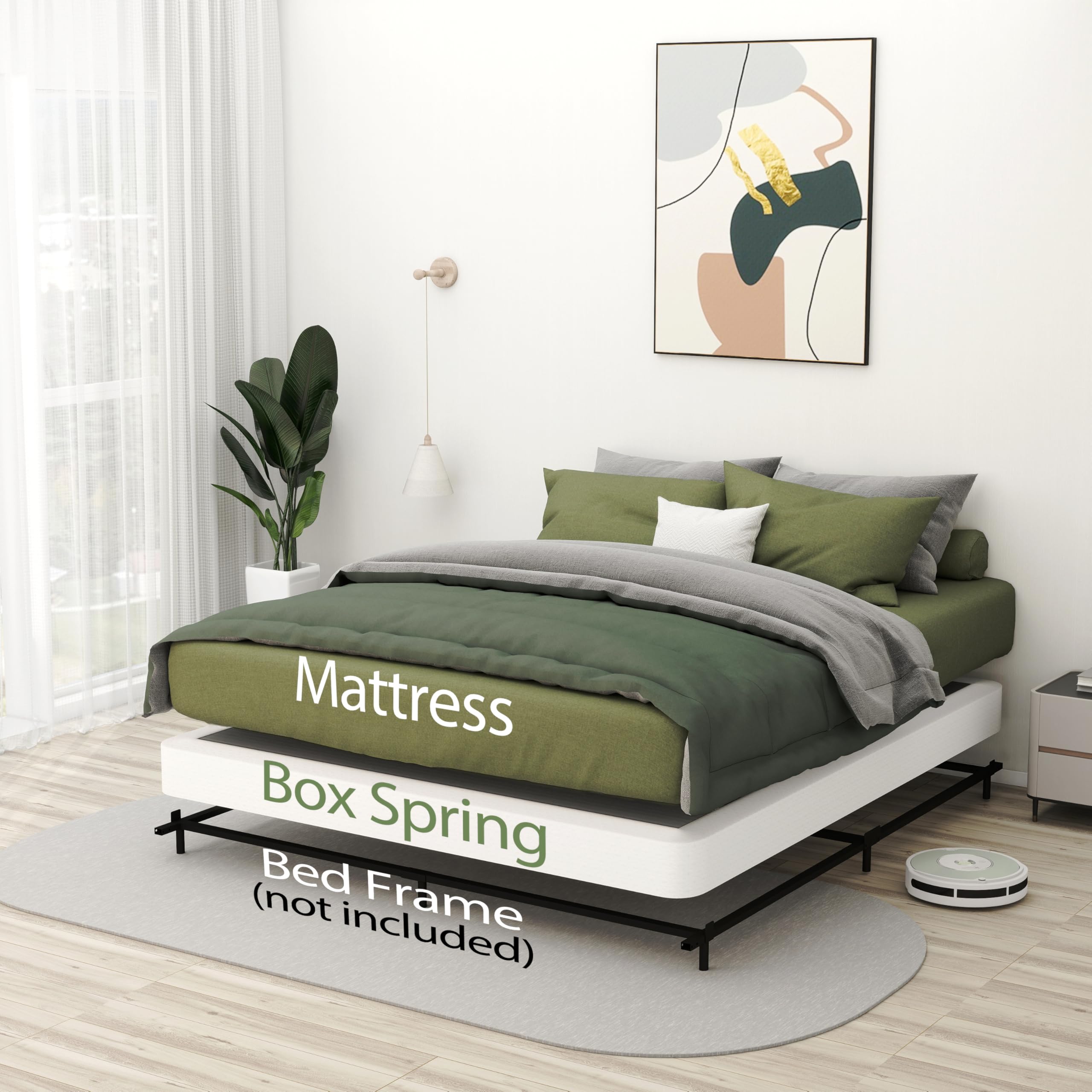 5 Inch Low Profile Heavy Duty Queen Box Spring - Anti-Slip & Noise Reduction Mattress Foundation with Cover - Perfect for Bedroom, Guest Room, and Dormitory Use