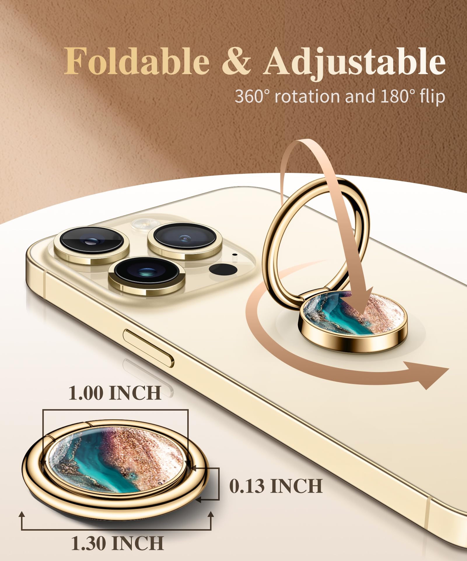 GVIEWIN Marble Phone Ring Holder with Metal Kickstand - Magnetic Car Mount Compatible for iPhone 16 Pro Max/15 Plus/14/13/12 & Galaxy S25/S24 Ultra - Drift Sand Brown Phone Grip for Secure One-Hand Use While Driving, Watching Videos & Taking Selfies