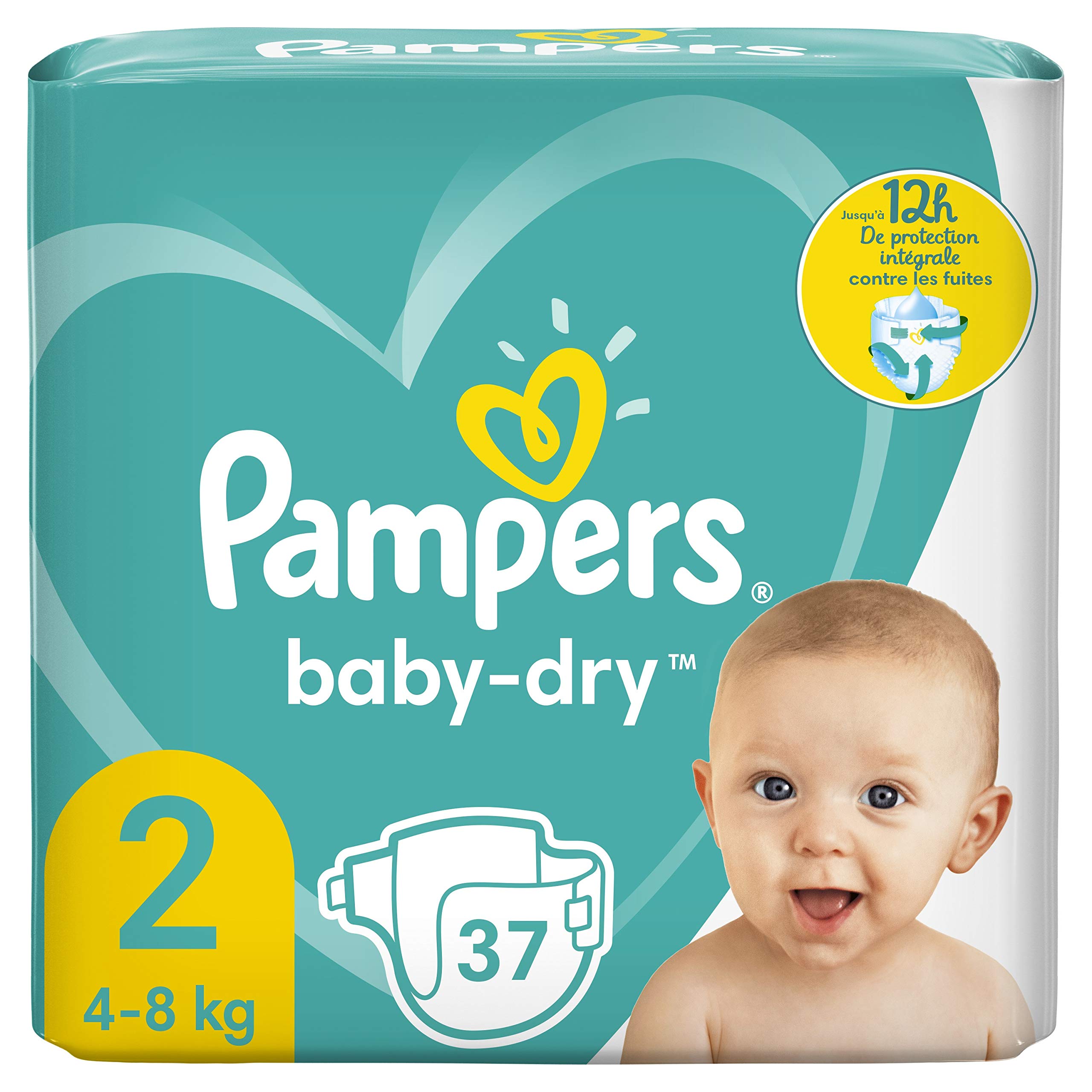 Pampers Baby-Dry Size 2 Diapers Pack of 37 (4-8 kg) - Ultra Absorbent for Overnight Protection & Comfortable Fit for Active Babies
