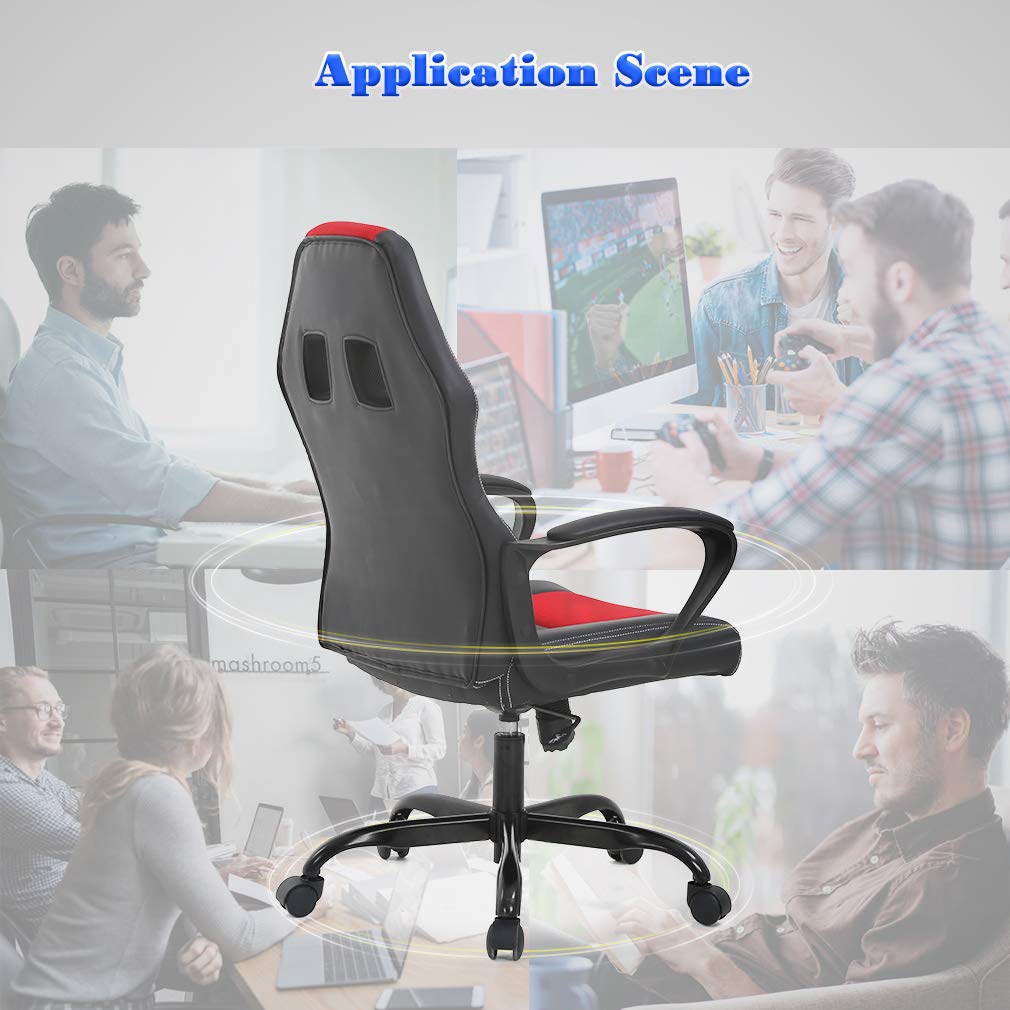 Ergonomic PU Leather Office Chair - Adjustable PC Gaming & Executive Desk Chair with Lumbar Support for Women & Men (Red) - Perfect for Home Office, Gaming Setup & Workspace Comfort