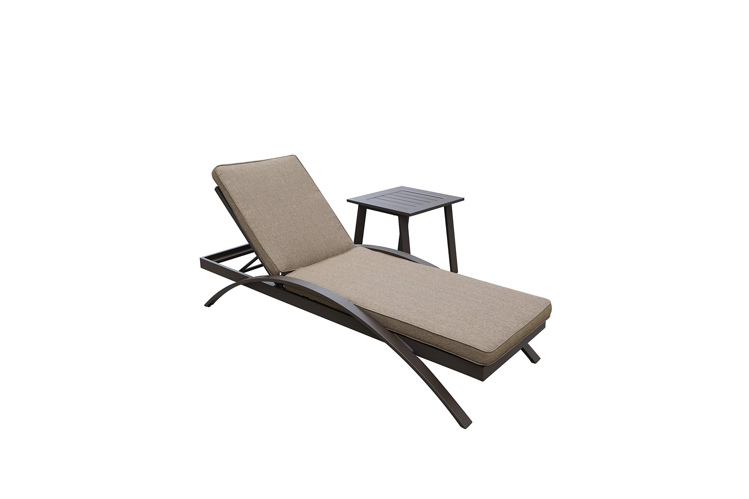 All-Weather Outdoor Patio Furniture Set - 2 Adjustable Chaise Lounge Chairs with Side Table & Chocolate Cushions for Poolside, Garden, Backyard Relaxation