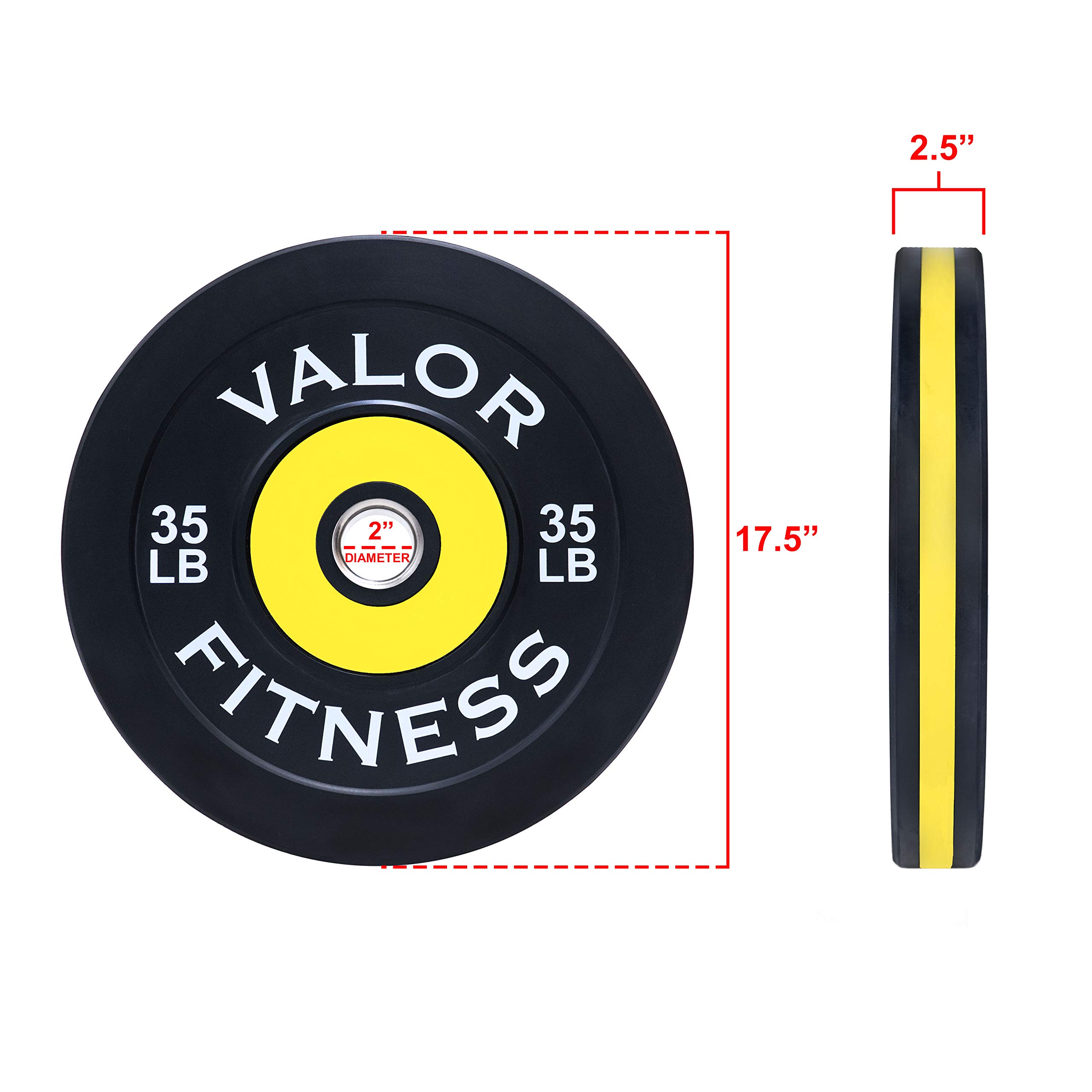 Valor Fitness Olympic Bumper Plates - Weight Lifting, Strength Training, CrossFit & Conditioning - Sold in Pairs, Singles or Sets - Perfect for Home Gym, Cross Training & Powerlifting Workouts