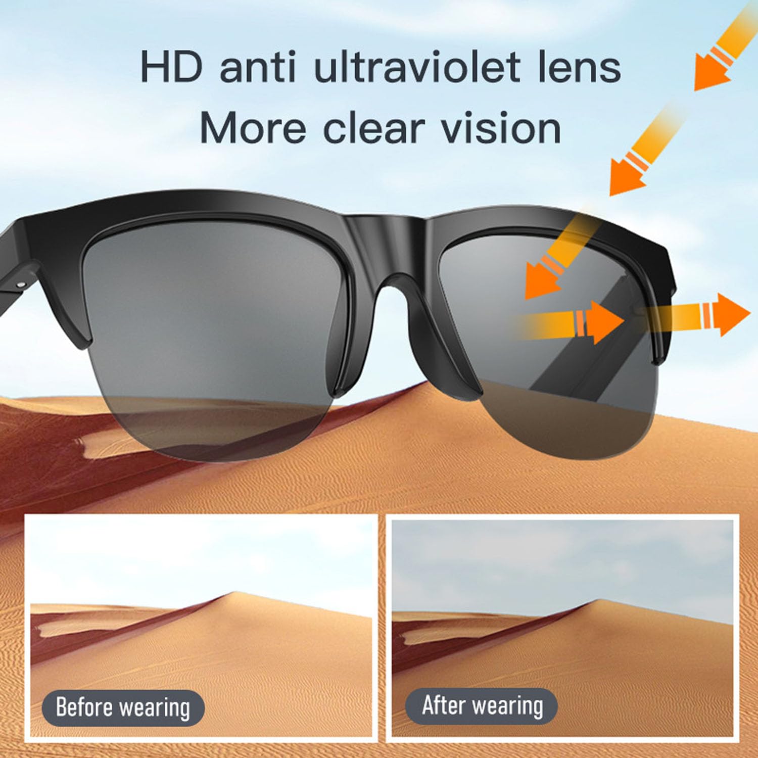 2024 Upgrade Bluetooth Smart Sunglasses with Built-In Mic & Speakers, Stylish Audio Glasses for Outdoor Sports, Driving & Daily Use