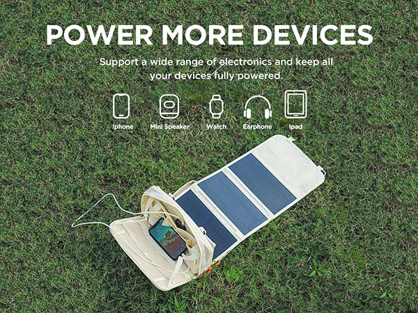 Litheli 24W Portable Solar Panel Charger with Bag - Foldable & Lightweight for Phones, U20 Battery - Dual USB-A & USB-C Ports with Adjustable Stand (4-Panel) - Perfect for Camping, Hiking & Emergency Power Supply