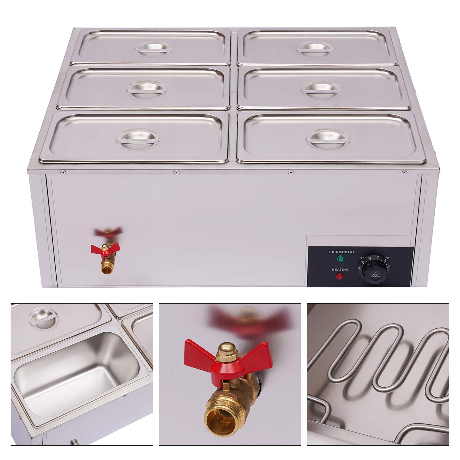 TFCFL 6-Pan Commercial Food Warmer - 6 x 7L Stainless Steel Steam Table with Temperature Control - 110V 850W Electric Buffet Warmer for Restaurants, Cafeterias, Hotels & Catering Events - Perfect for Buffet Service, Banquets, and Food Display