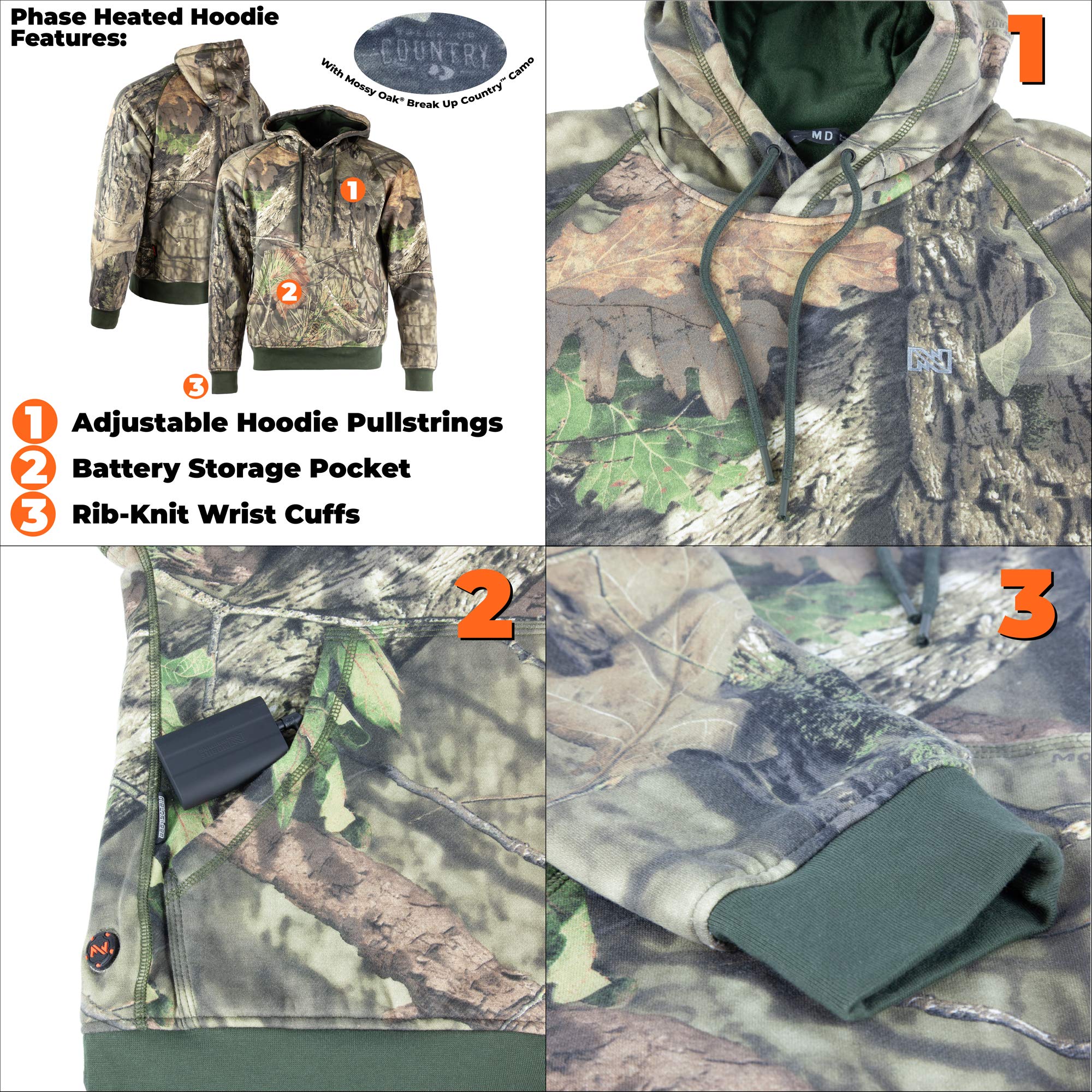 Men's Heated Phase Hoodie - Battery-Powered Winter Jacket with USB Charging for Outdoor Activities, Camping & Hiking | Warm Fleece Lined Coat for Cold Weather