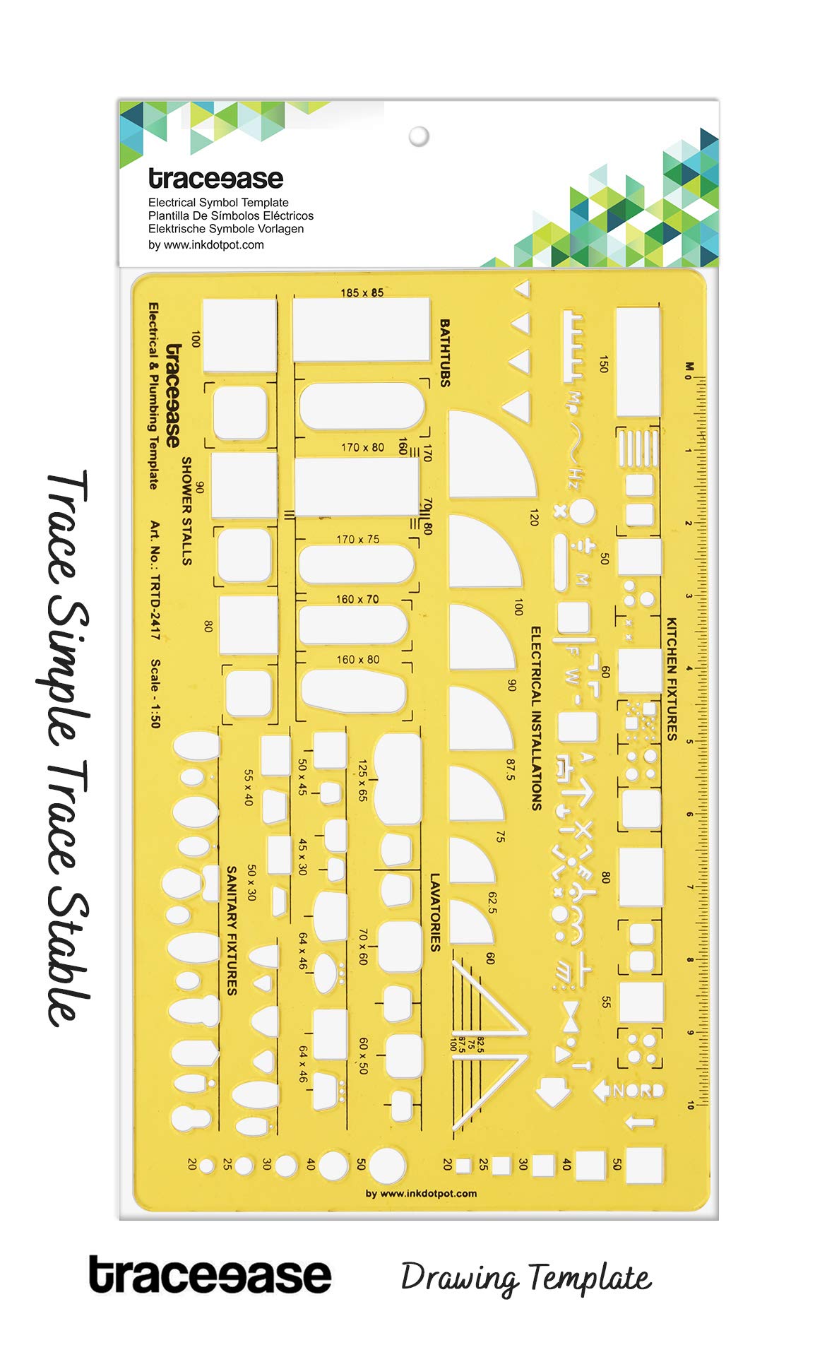 Traceease Electrical Drafting & Plumbing Template Stencil - Professional Measuring Ruler for Electricians, Plumbers, Engineers - Perfect for Circuit Diagrams, Pipe Layouts & Technical Drawings
