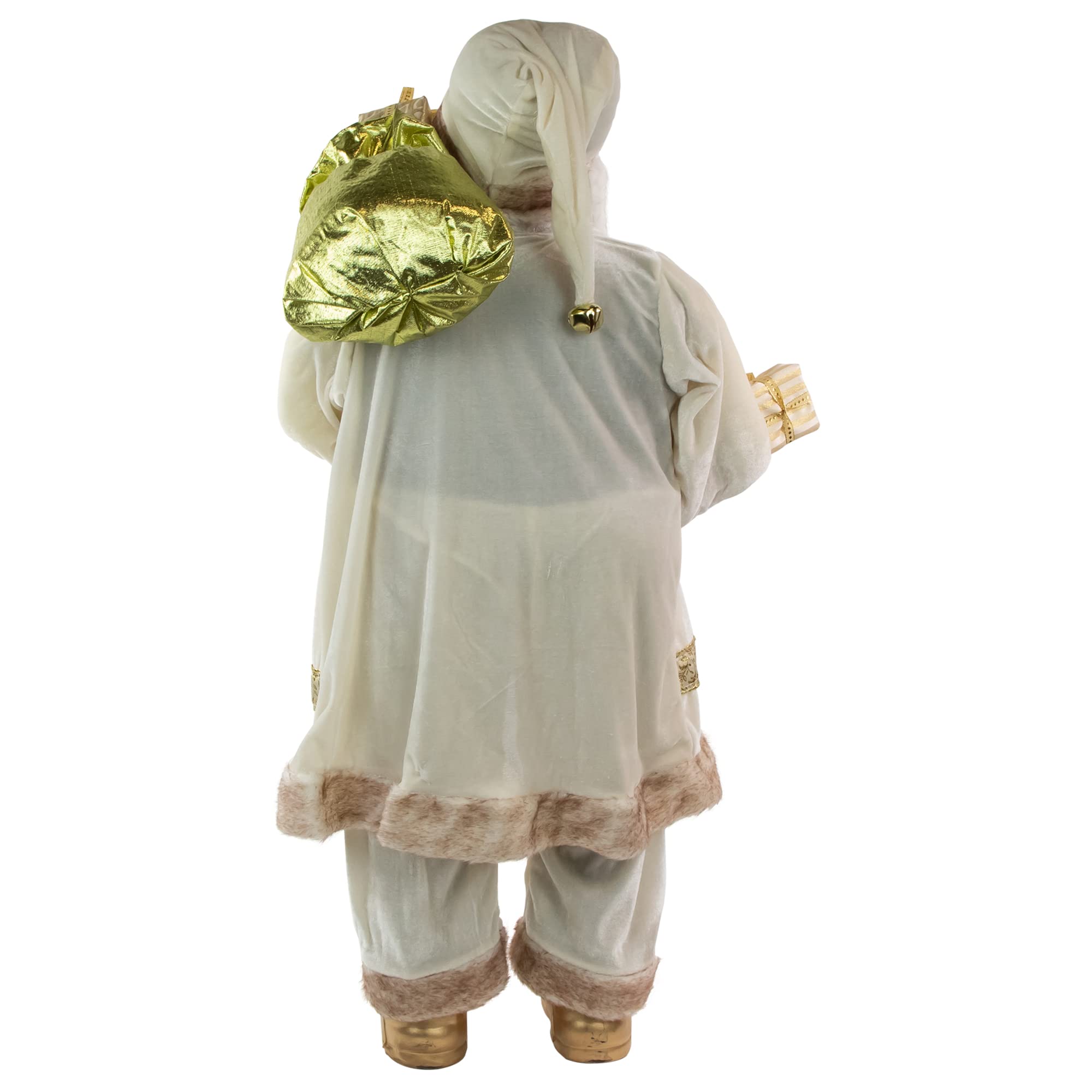 Northlight 36-Inch Standing Santa Claus Christmas Decoration - Glorious Winter White & Ivory Santa Figure with Gift Bag - Perfect for Holiday Home Decor, Christmas Party Centerpiece & Festive Gift Giving