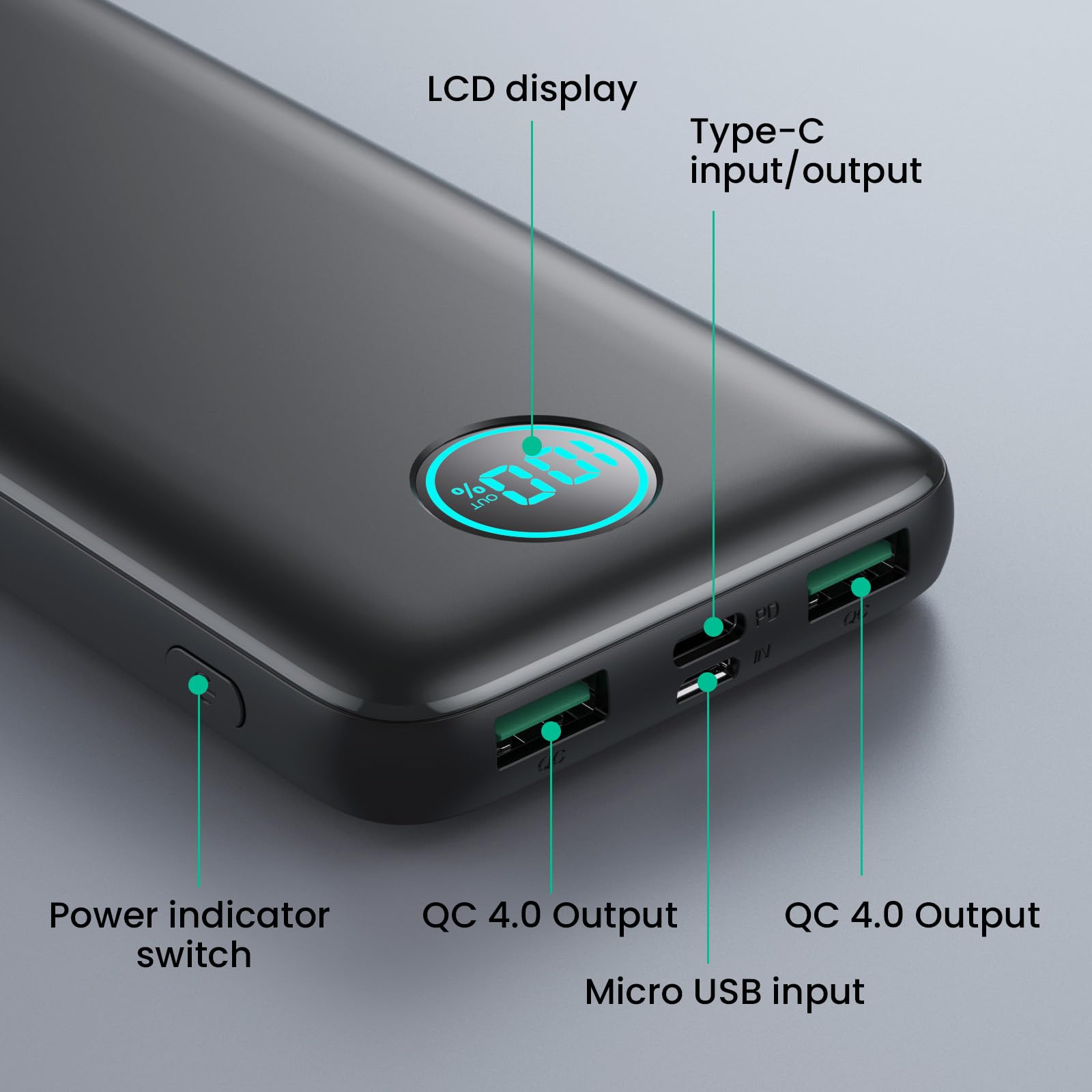 10800mAh Slim Portable Charger with LCD Display - 22.5W Fast Charging Power Bank, QC 4.0 & PD Compatible for iPhone 15 Series/Samsung Galaxy/Android Phones - Perfect for Travel, Camping & Emergency Power Backup