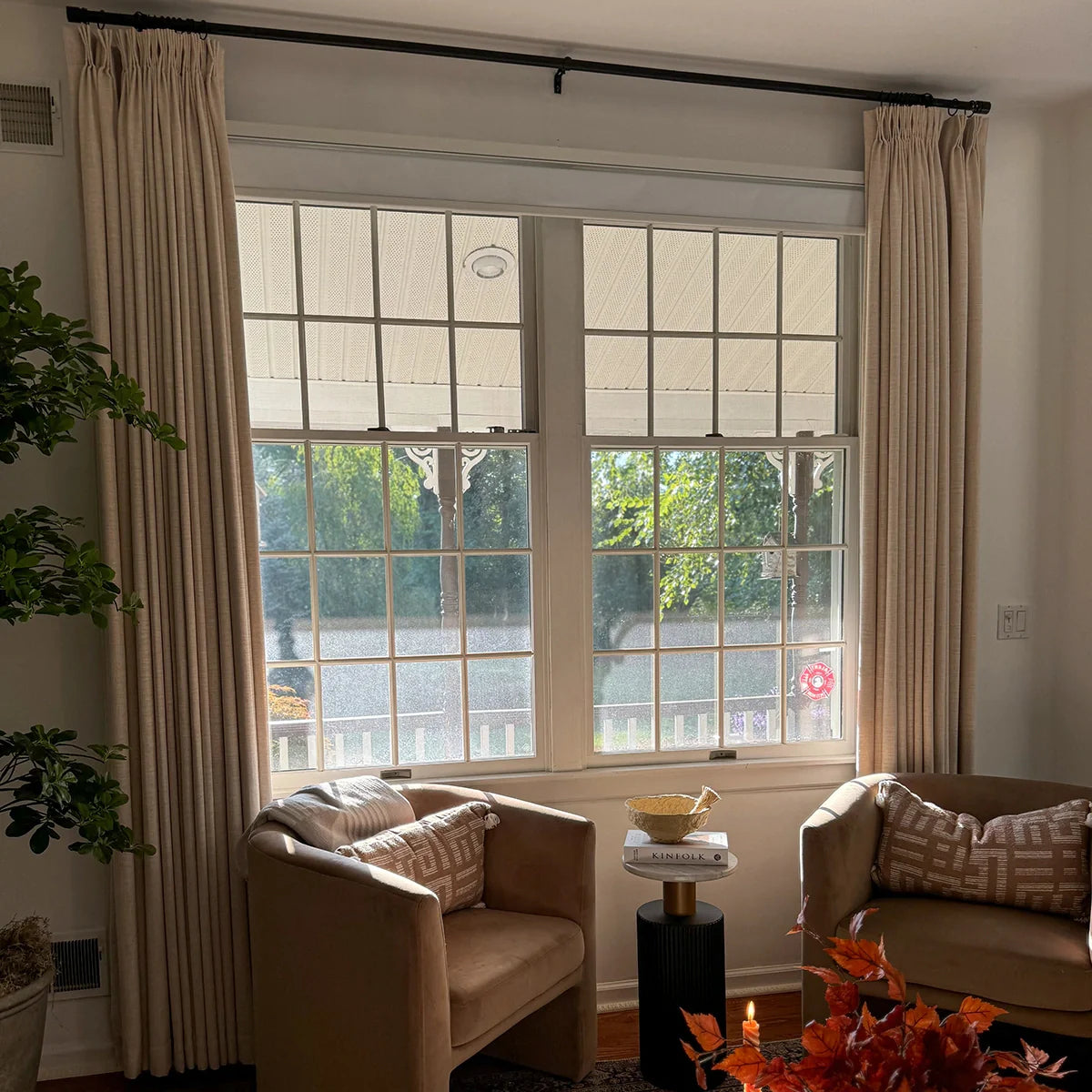 Pinch Pleated Blackout Curtains - 100% Linen Custom Drapes in Grey & Beige | Modern Thermal Insulated Window Treatments for Living Room & Bedroom