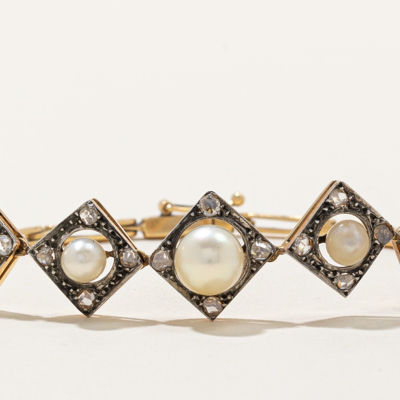 Antique Old Cut Diamond & Pearl Bracelet | 0.60ctw | 7 Inches | Vintage Jewelry for Women | Perfect for Weddings, Anniversaries & Special Occasions