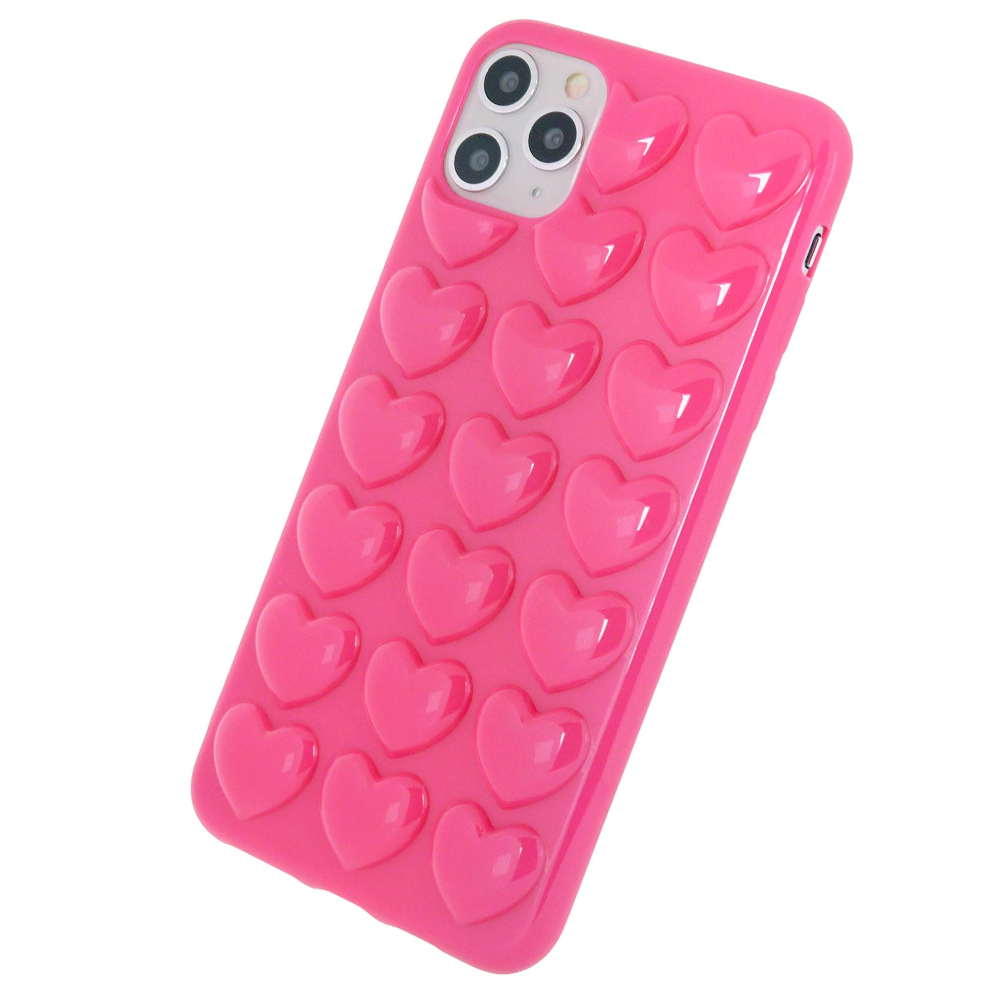 Cute 3D Pop Bubble Heart Kawaii Gel Phone Case for iPhone 11 Pro Max (6.5 Inch) - Hot Pink, Girly Protective Cover for Women | Perfect for Everyday Use, Gift Giving & Fashion Accessories