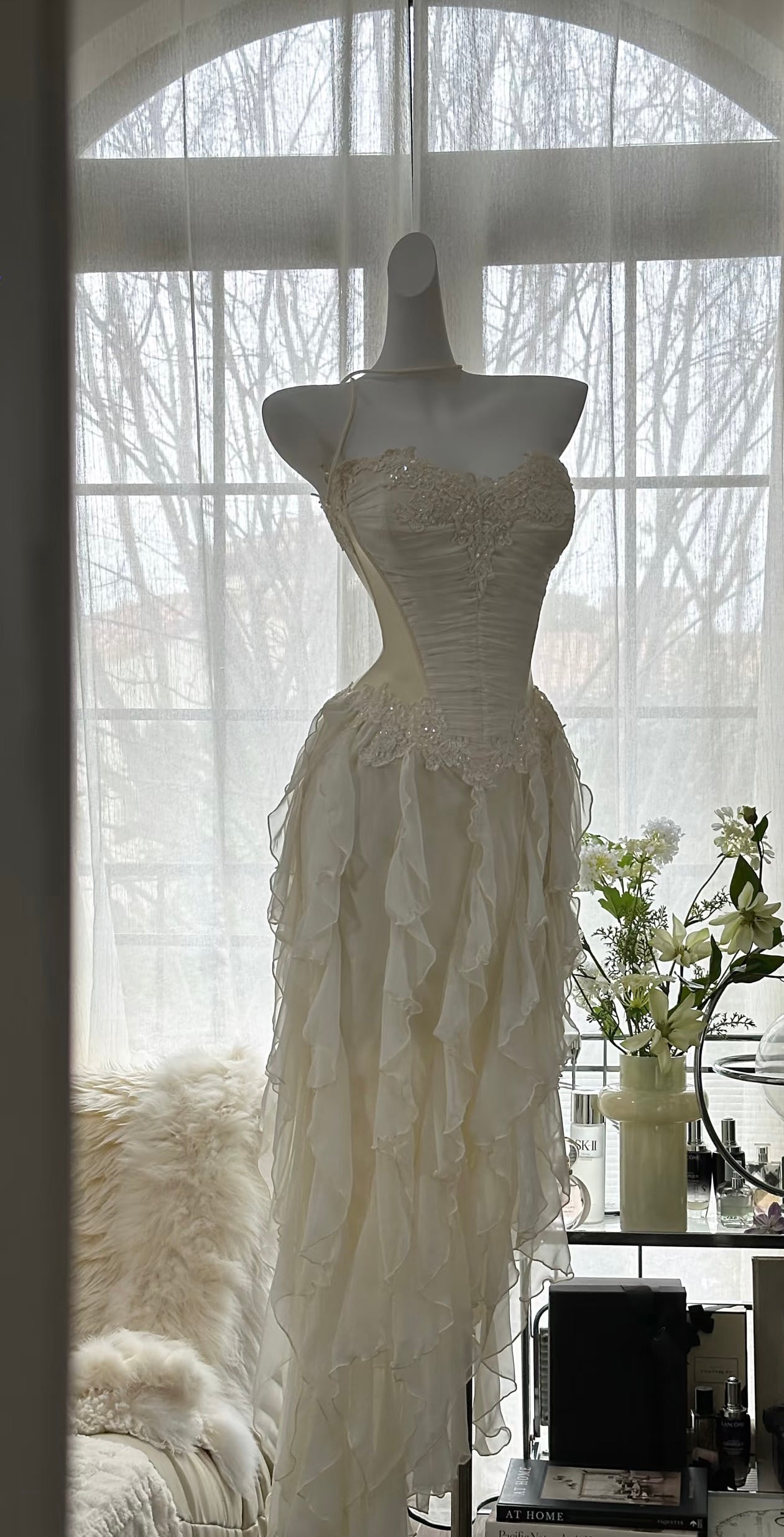 Elegant A-Line Beige Prom Dress with Applique Chiffon Details - Formal Evening Gown for Homecoming, Wedding & Special Occasions - Style J6495