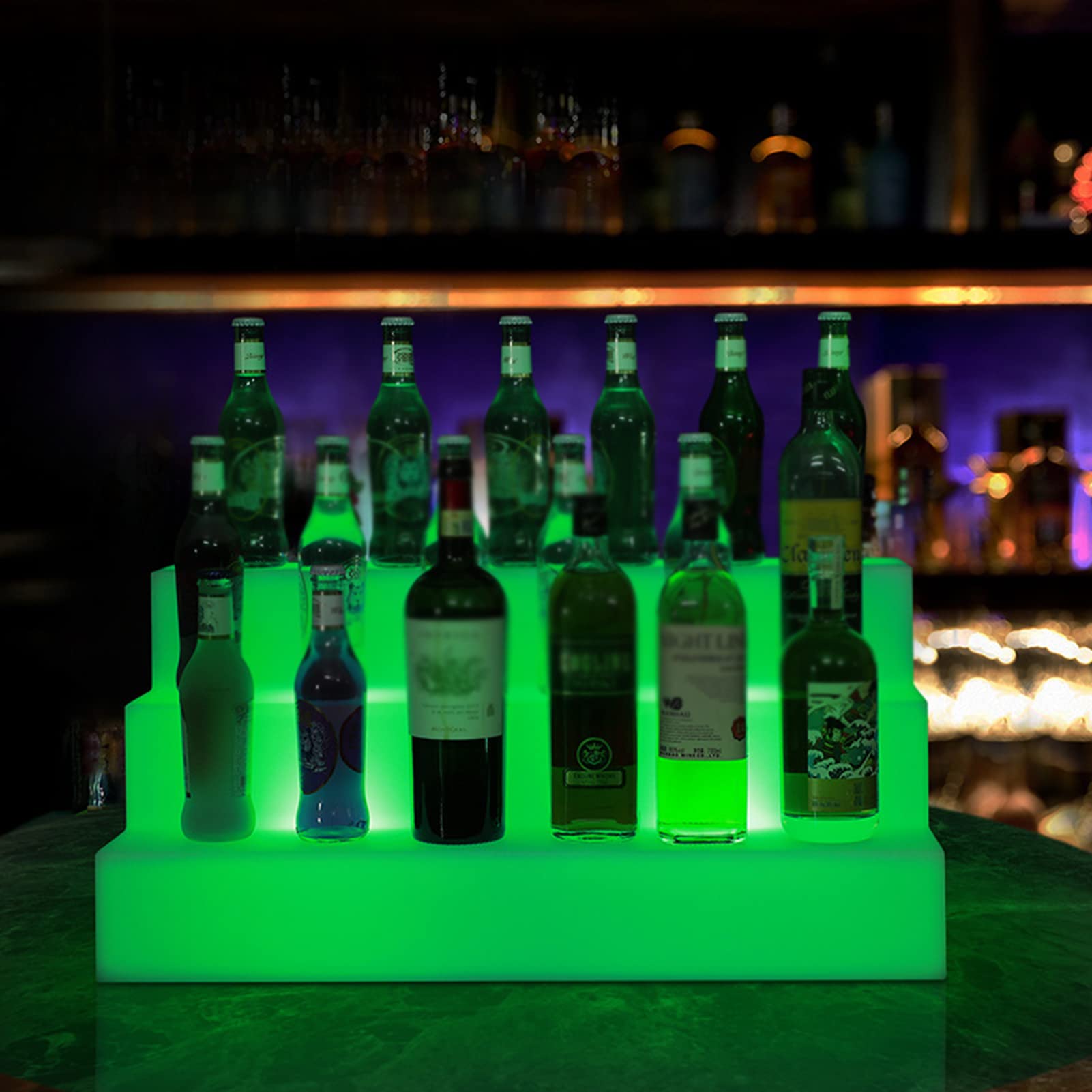 3-Tier LED Lighted Liquor Bottle Display Stand - Colorful Illuminated Bar Shelf with Remote Control for Home Bars, Restaurants & Nightclubs | Perfect for Whiskey, Wine & Spirit Bottle Organization & Decoration