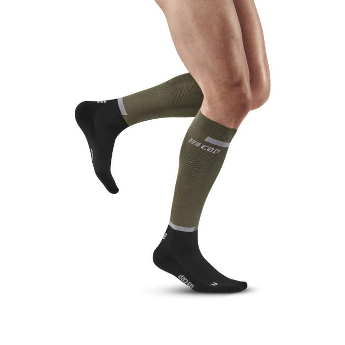 CEP Men's The Run Socks Tall V4 - Compression Socks for Running & Recovery, Olive/Black (WP30RR) - Perfect for Marathon, Workout & Post-Exercise Muscle Support