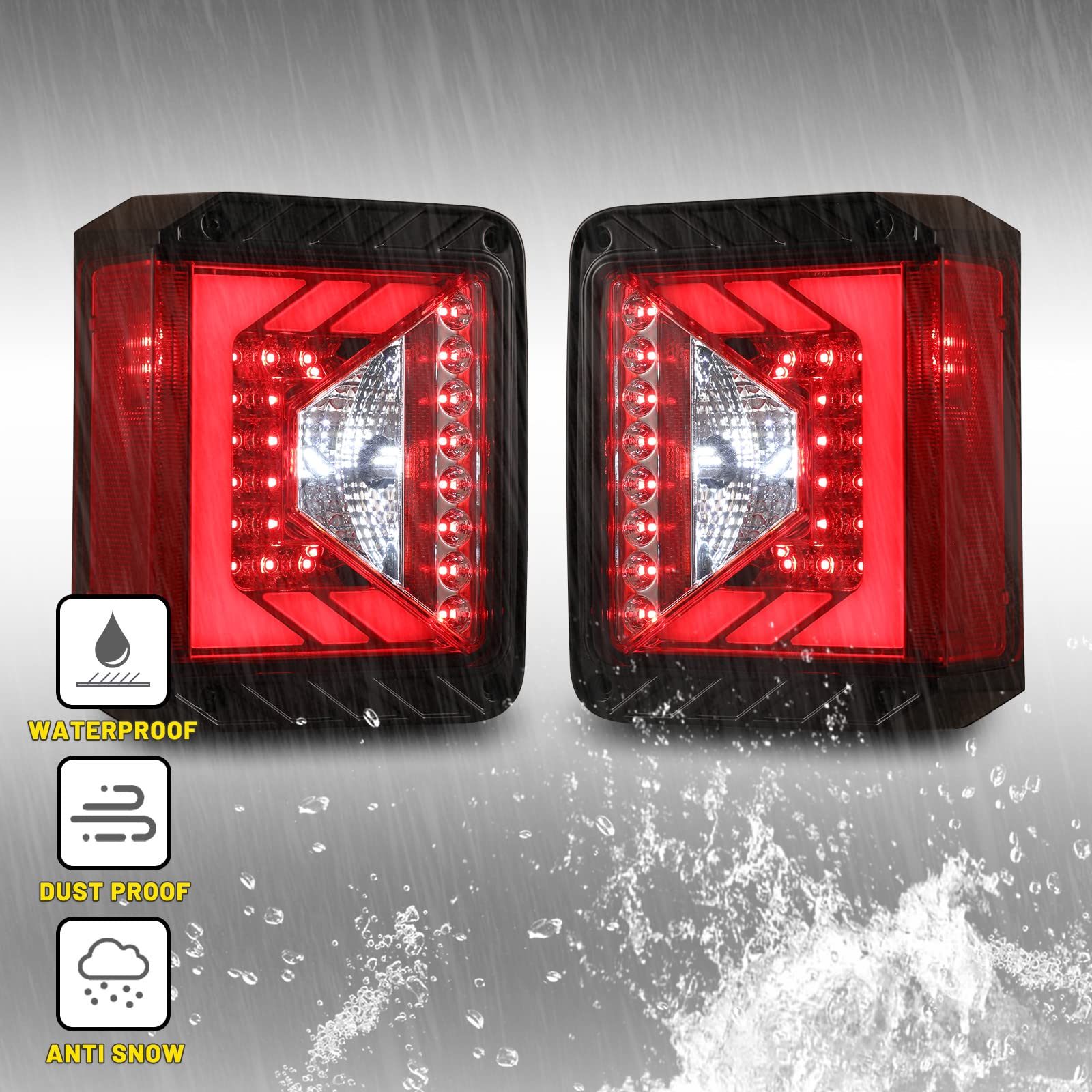 AUTOWIKI LED Tail Lights for 2007-2018 Jeep Wrangler JK & JKU - Black Housing with Red Lens - Direct Replacement Pair (Left & Right) - Enhance Visibility & Style for Off-Road Adventures & Night Driving