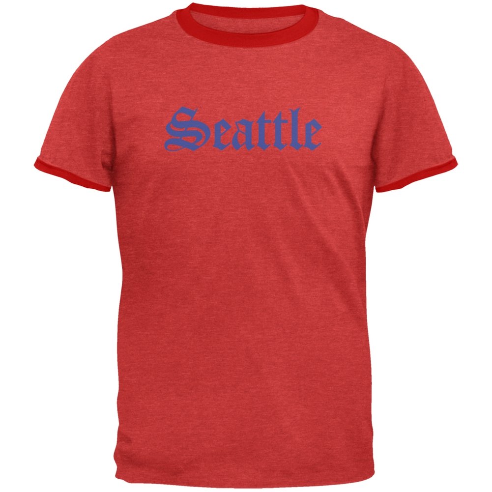 Vintage Old English Seattle Heather Red Men's Ringer T-Shirt for Men - 2X-Large - Retro Graphic Tee for Casual Wear & Street Style