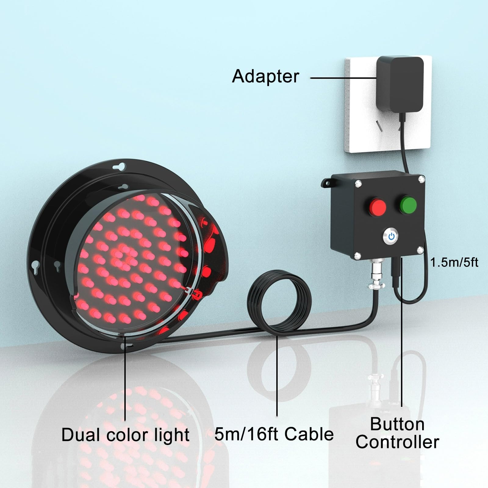 2-in-1 Red/Green Stop and Go Traffic Signal Light - 8 Inch Industrial Loading Dock Bay Light with Button Control (AC100-240V) - Perfect for Toll Stations, Car Washes, Shopping Malls & Parking Lanes - Durable LED Traffic Management Solution for Indoor/Outdoor Use