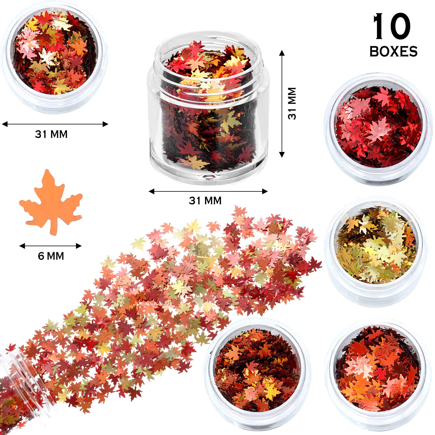 Maitys 10 Boxes Autumn Nail Glitter Stickers - Fall Maple Leaf Nail Sequins, Thanksgiving & Halloween Nail Decor, Christmas Holographic Nail Design Decals for Women DIY Manicure | Perfect for Seasonal Nail Art, Party Nails, and Festive Holiday Nail Designs