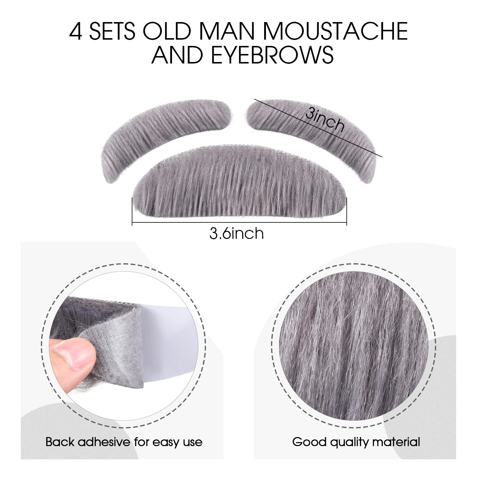 Waydress 8-Piece Old Man Costume Set for Kids - Includes 4 Mustache & Eyebrow Kits + 4 Pairs Round Vintage Glasses - Perfect for Halloween, Cosplay & Themed Parties