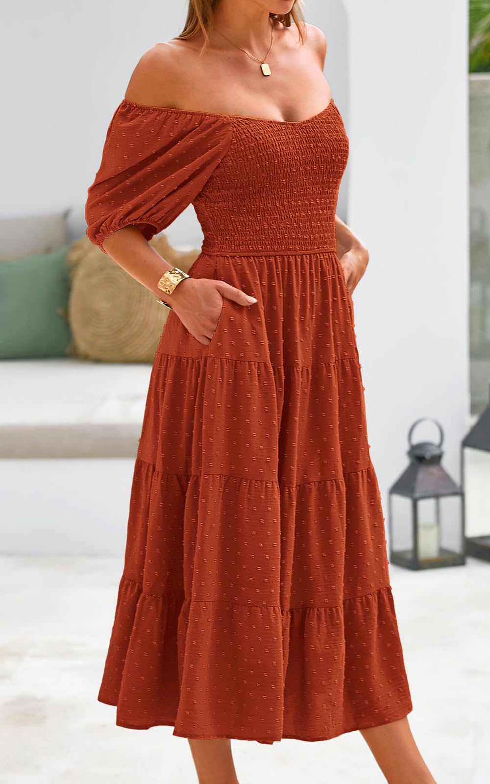 PRETTYGARDEN Women's Spring Summer Floral Chiffon Maxi Dress with Puff Sleeves & V-Neck - Swiss Dot High Waist Tiered Smocked Dress for Beach Wedding, Vacation & Date Night