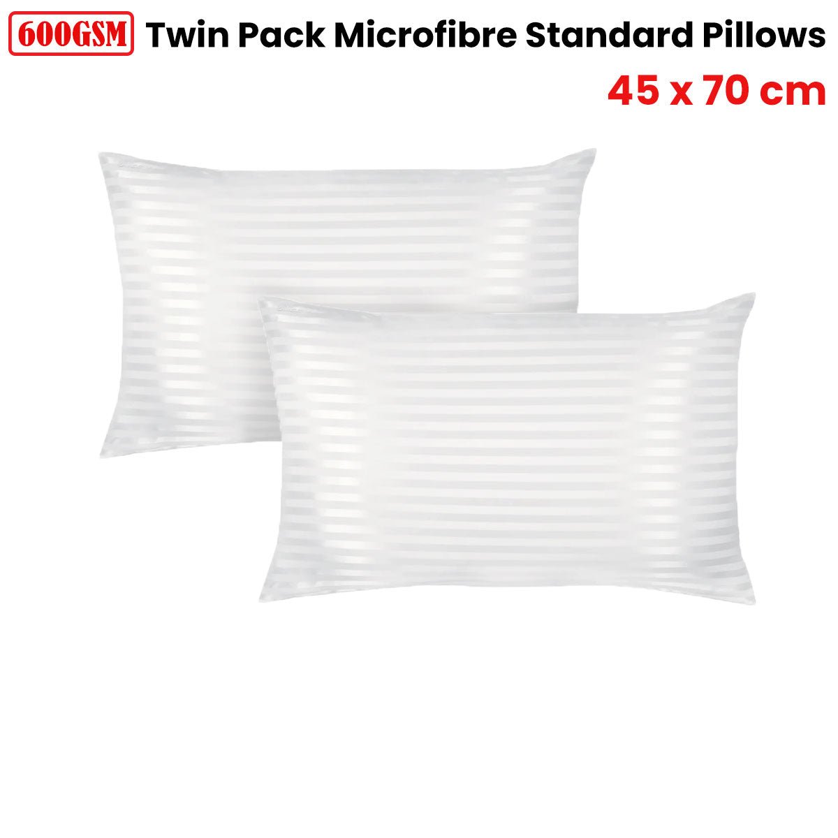 Premium 600GSM Twin Pack Microfiber Standard Pillows 45 x 70 cm - Ultra Soft & Supportive for Side, Back, and Stomach Sleepers - Perfect for Bed, Sofa, and Travel Use