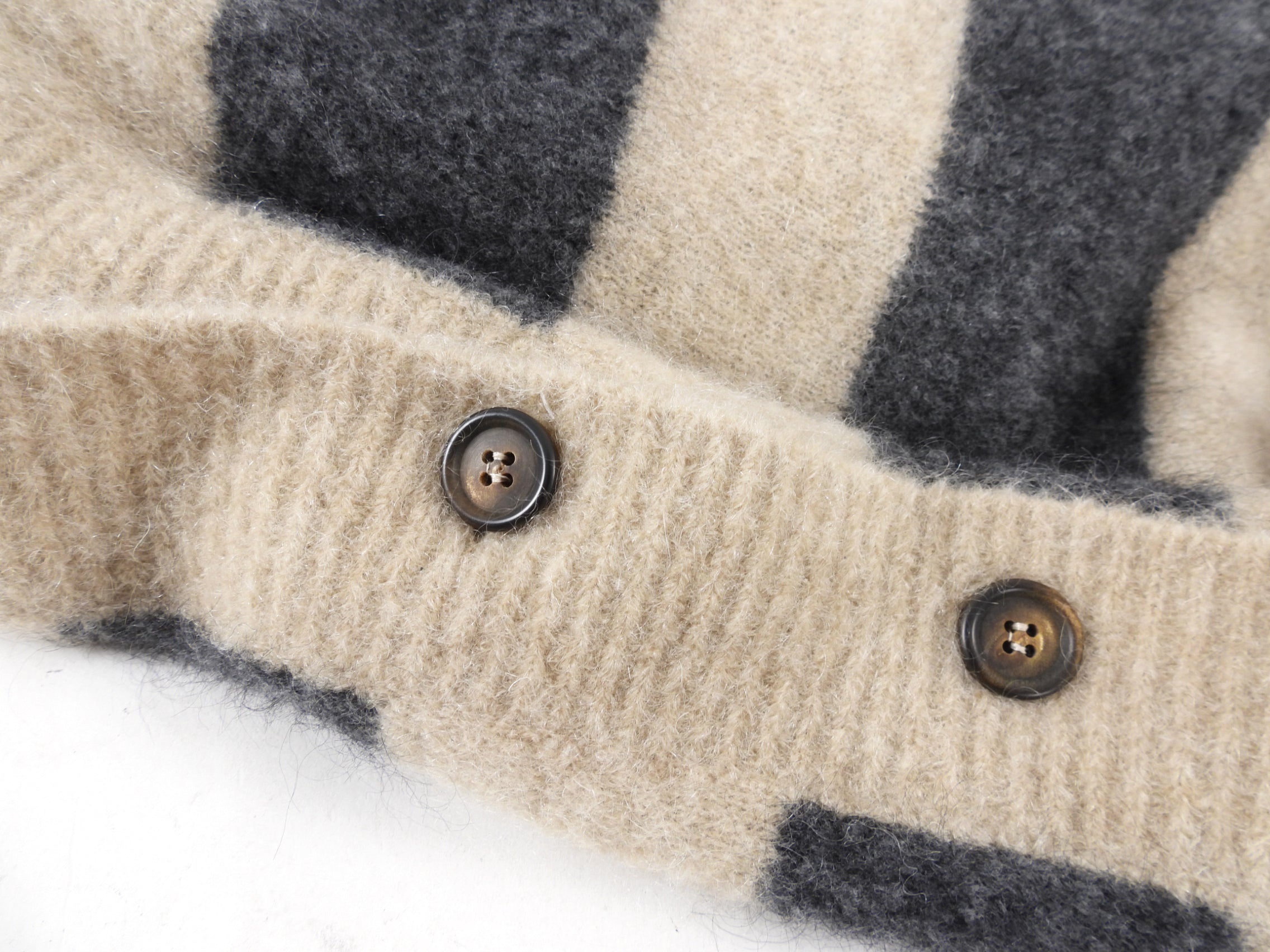 Brunello Cucinelli Beige & Grey Striped Mohair Cardigan Sweater for Women - Soft Luxury Knitwear for Office, Dinner & Fall Layering