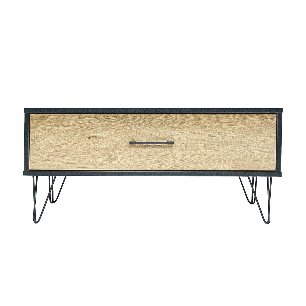 Classic Rectangular Wood Coffee Table with Drawer - Multipurpose Living Room Furniture in Wotan Eiche Oak with Black Edging - Perfect for Small Spaces, Home Decor & Coffee Table Books Display