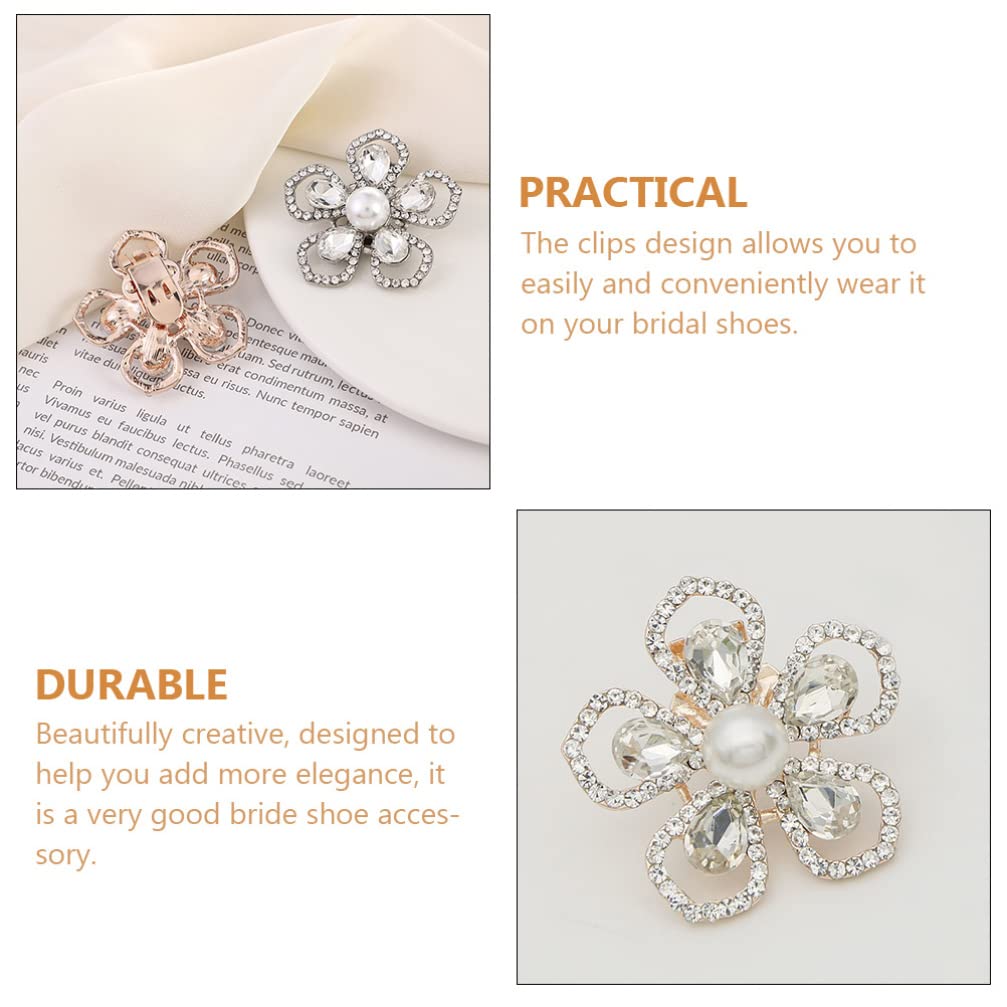 2 Pairs Silver Rhinestone Shoe Clips for Women - Elegant Flower Shoe Buckle Charms for DIY Crafts, Wedding & Bridal Shoes - Perfect for Prom, Party & Special Occasions