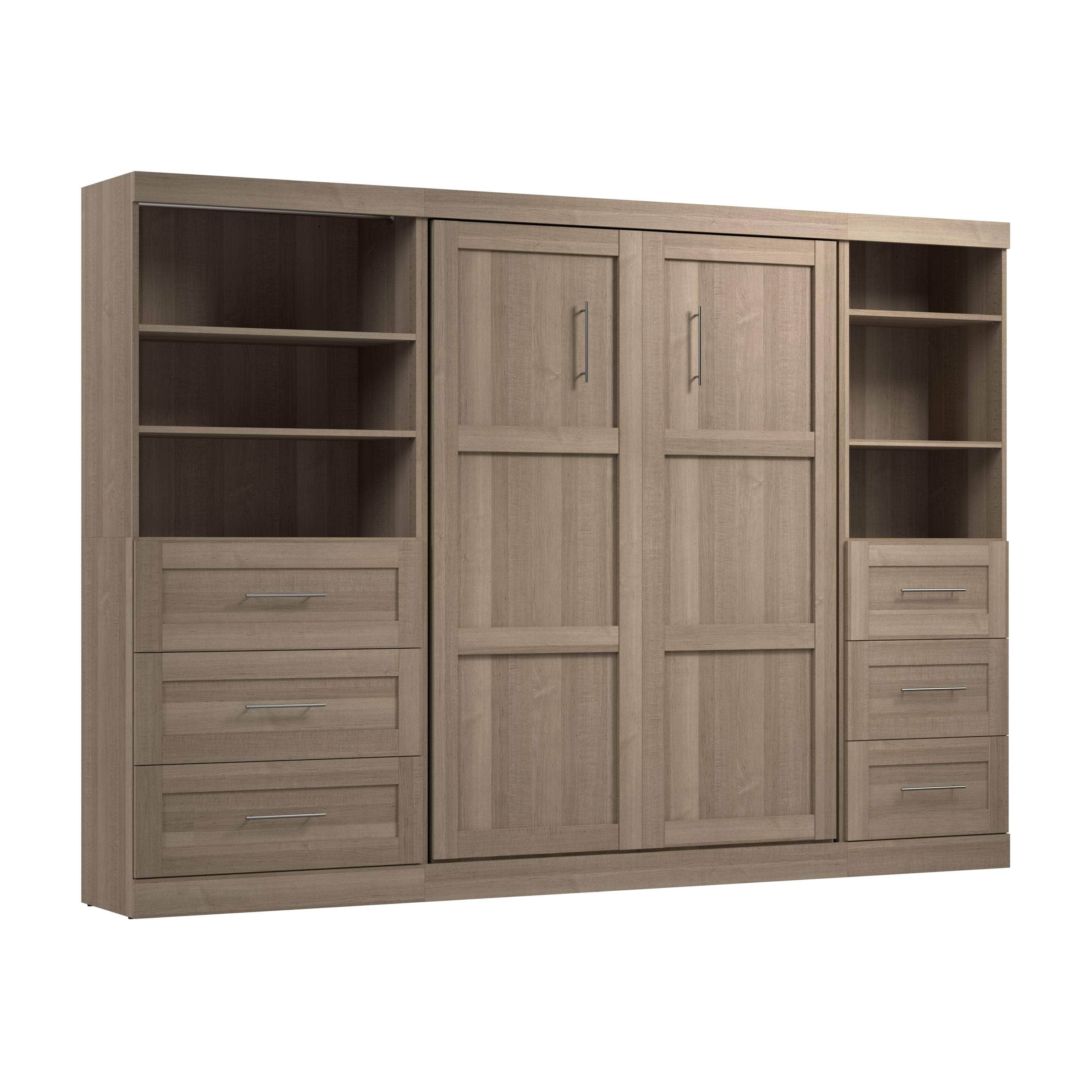 Pur Full Murphy Wall Bed with 2 Storage Units & Drawers (120 Inch) - 5 Color Options | Space-Saving Wall Bed for Small Apartments & Guest Rooms