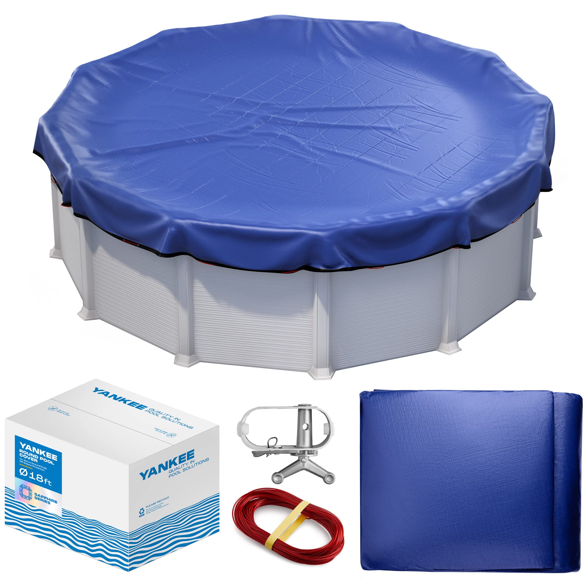 **18 ft Round Winter Pool Cover for Above Ground Pools – Extra Thick & Durable Cold & UV-Resistant Cover – Sapphire Series by Yankee Pool Pillow – Perfect for Snow, Ice, and Leaf Protection**