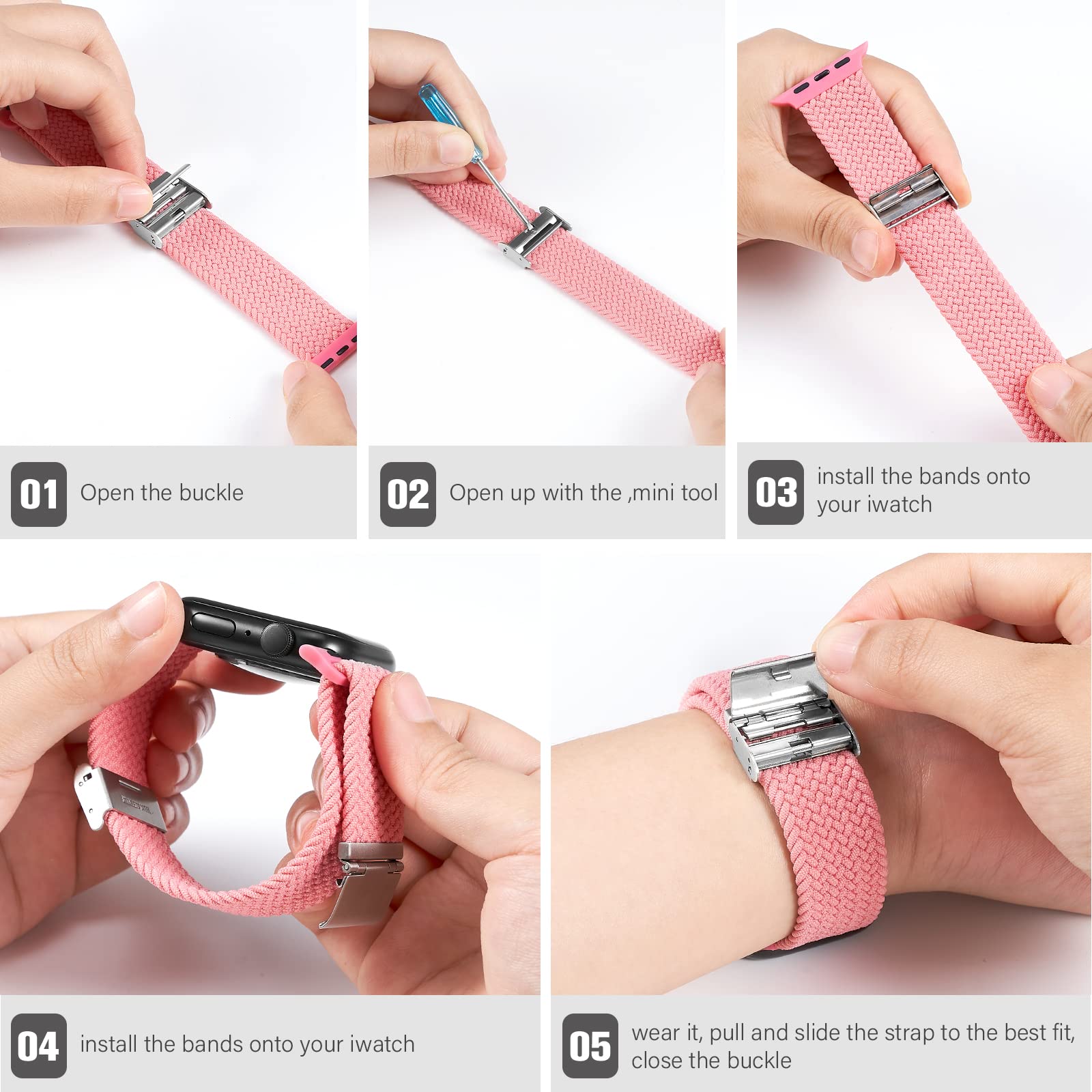 Braided Nylon Apple Watch Bands for Series 9/8/7/6/5/4/3/2/SE/Ultra/Ultra 2 (38mm/40mm/41mm/42mm/44mm/45mm/49mm) - Adjustable Breathable Strap Replacement for Men & Women | Perfect for Workouts, Running, Swimming & Everyday Wear