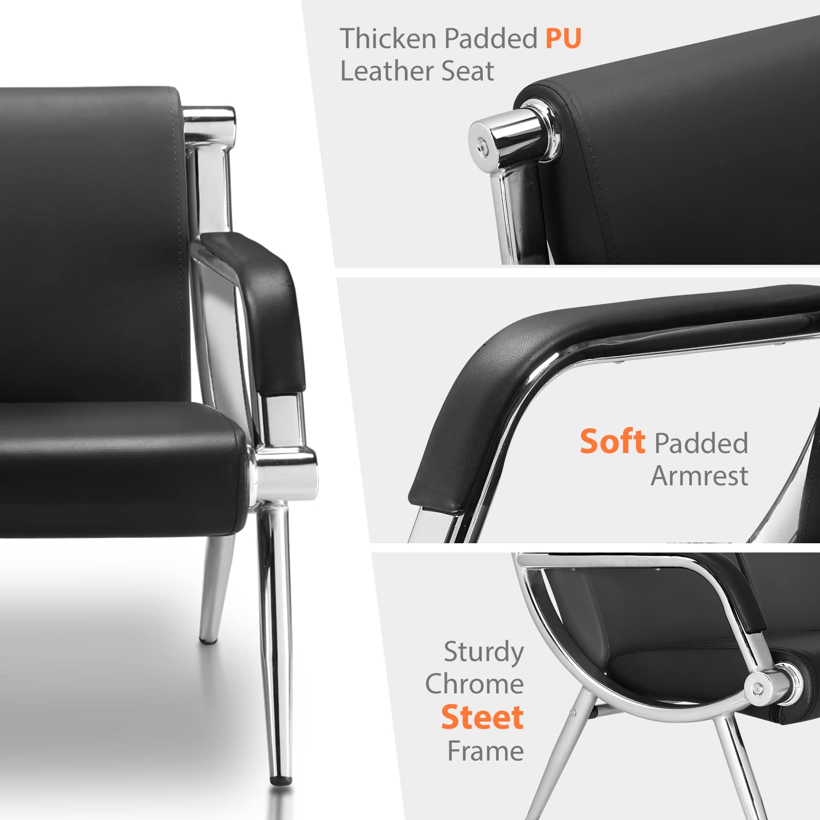 OmySalon PU Leather Reception Bench - Waiting Room Seating with Armrests for Clinic, Office, Airport, Barber Salon, Bank & Conference Room - Durable Guest Lobby Furniture for Comfortable Waiting Areas