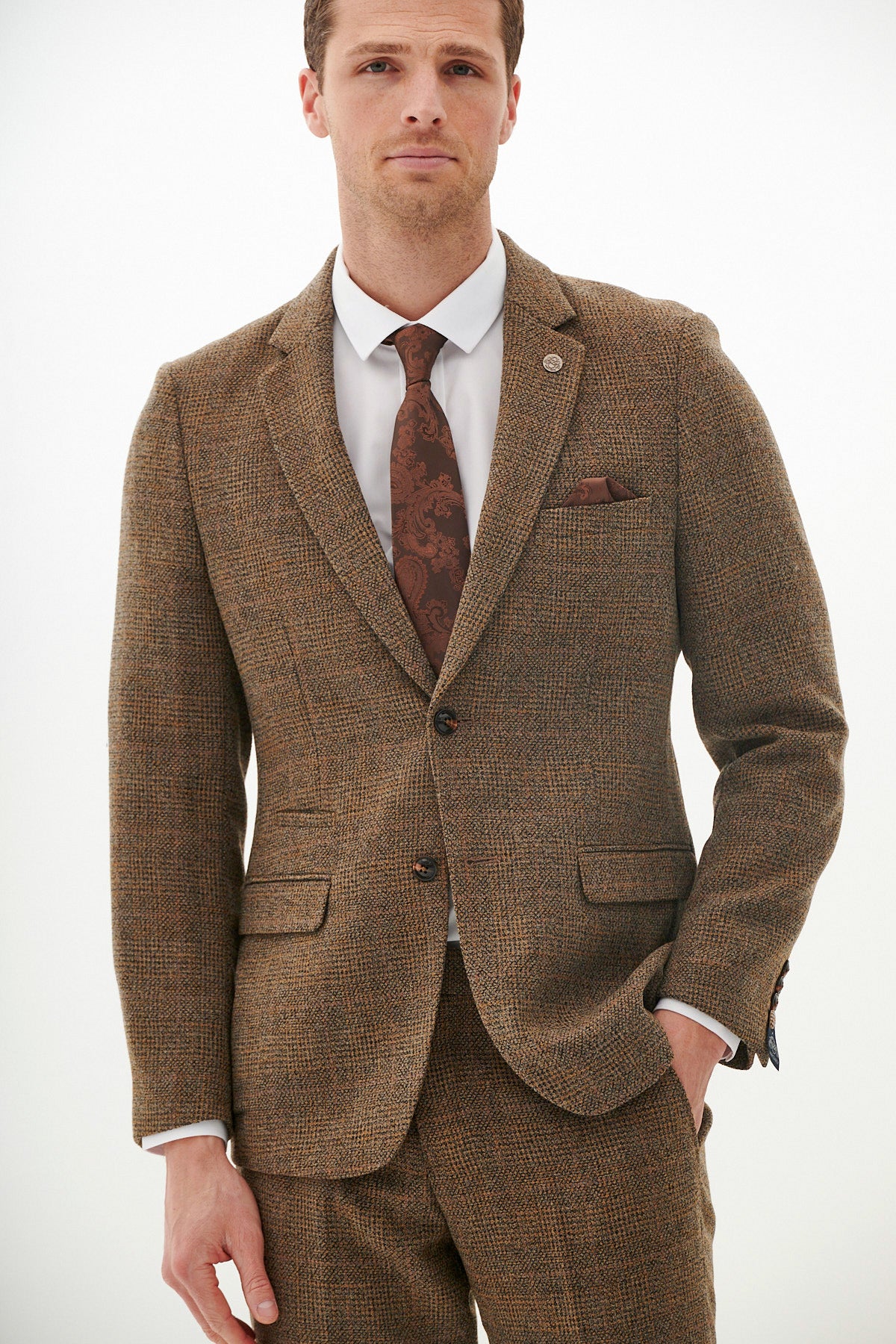 KRIS Tan Tweed Suit - West Bromwich Albion F.C. Inspired Collection | Official Jayson Molumby Style | Perfect for Match Days & Formal Events