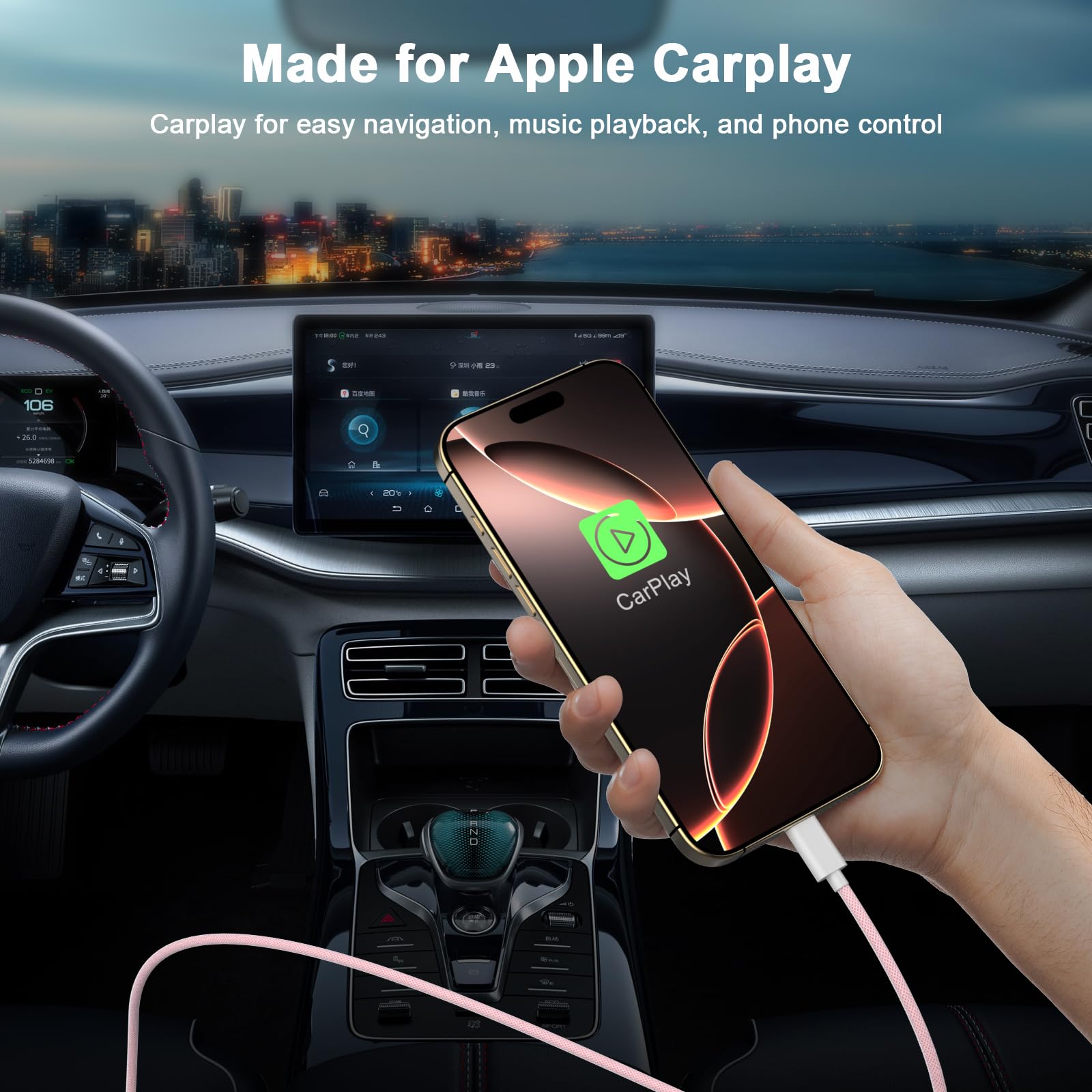 3 Pack USB A to USB C Car Charger Cable - 6FT Nylon Braided Fast Charging Cord for iPhone 16/15 Series (16/16 Plus/16 Pro/16 Pro Max/15/15 Plus/15 Pro/15 Pro Max) - Pink | CarPlay Compatible for Seamless Music & Navigation in Your Vehicle