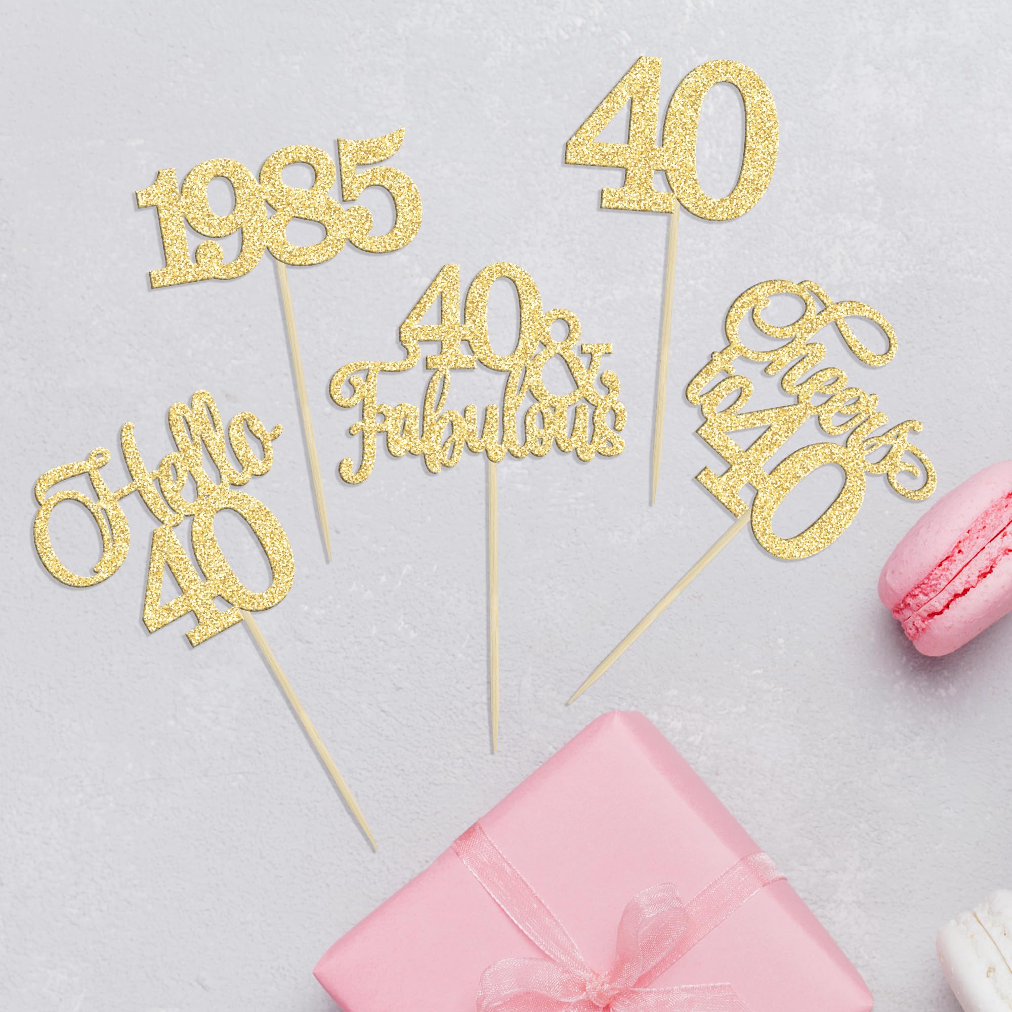 30Pcs Gold 40th Birthday Cupcake Toppers - 40 Fabulous Cake Decorations for Happy 40th Birthday, Wedding Anniversary Party Supplies (1985 Theme) - Perfect for Milestone Celebrations & Dessert Table Decor