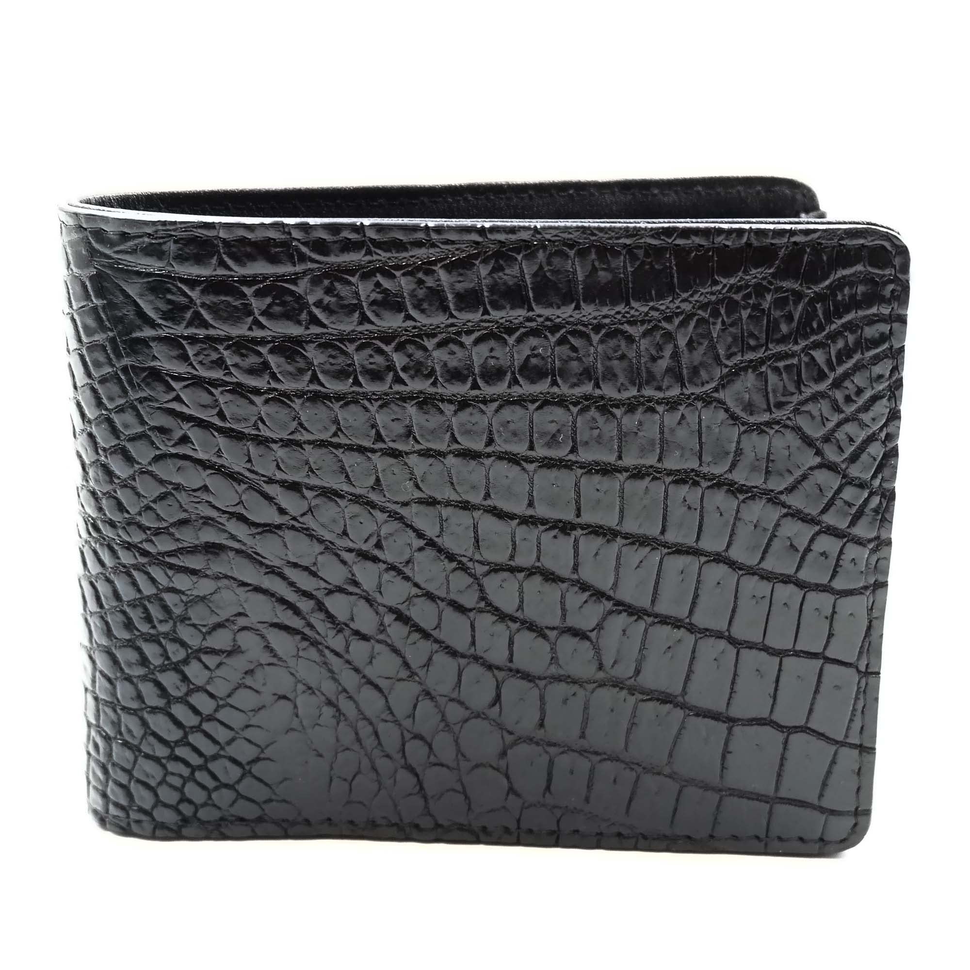 Genuine Black Crocodile Leather Men's Bi-Fold Wallet - Premium Slim RFID Blocking Billfold for Everyday Carry & Business Use