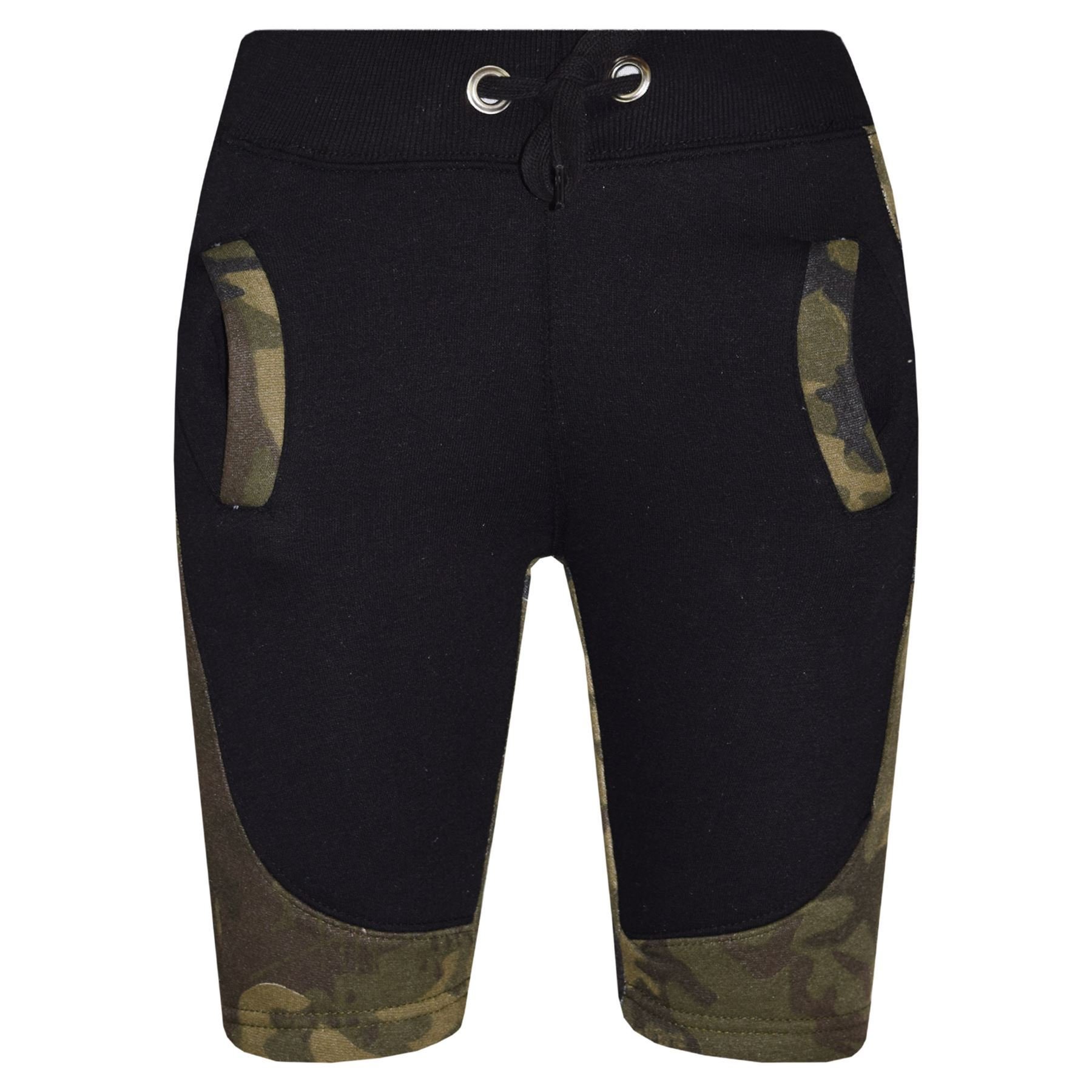 **Boys & Girls Fleece Camouflage Shorts - Green Panel Chino Half Pants for Kids 5-13 Years - Comfortable Playwear for Outdoor Adventures & Casual Wear**