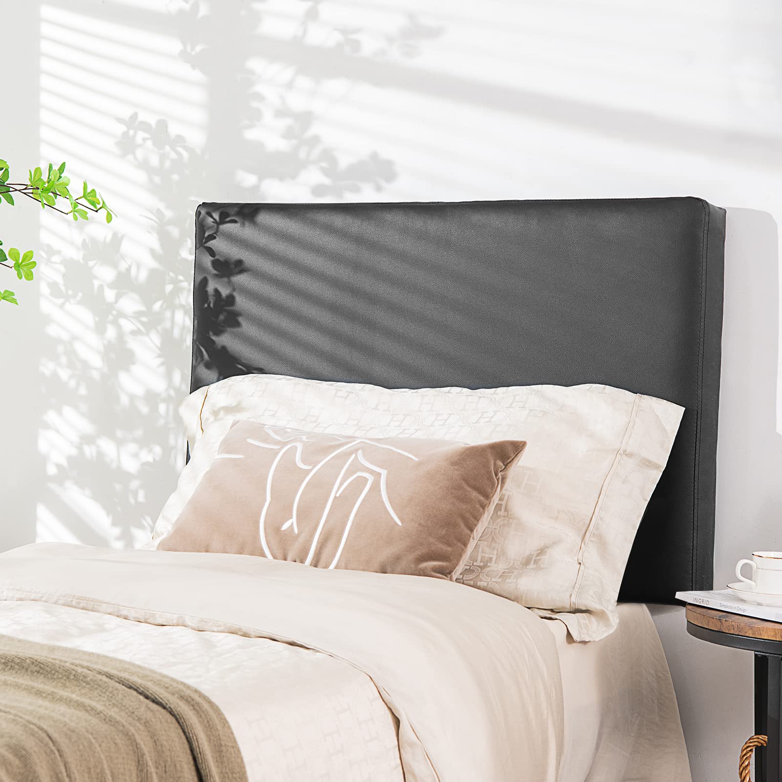 Giantex Twin/Twin XL Upholstered Headboard - Wall Mounted PU Leather Headboard for Dorm Bedroom & College Dorm - Easy Installation with Attachment Device Included - Black - Perfect for Small Spaces & Student Housing