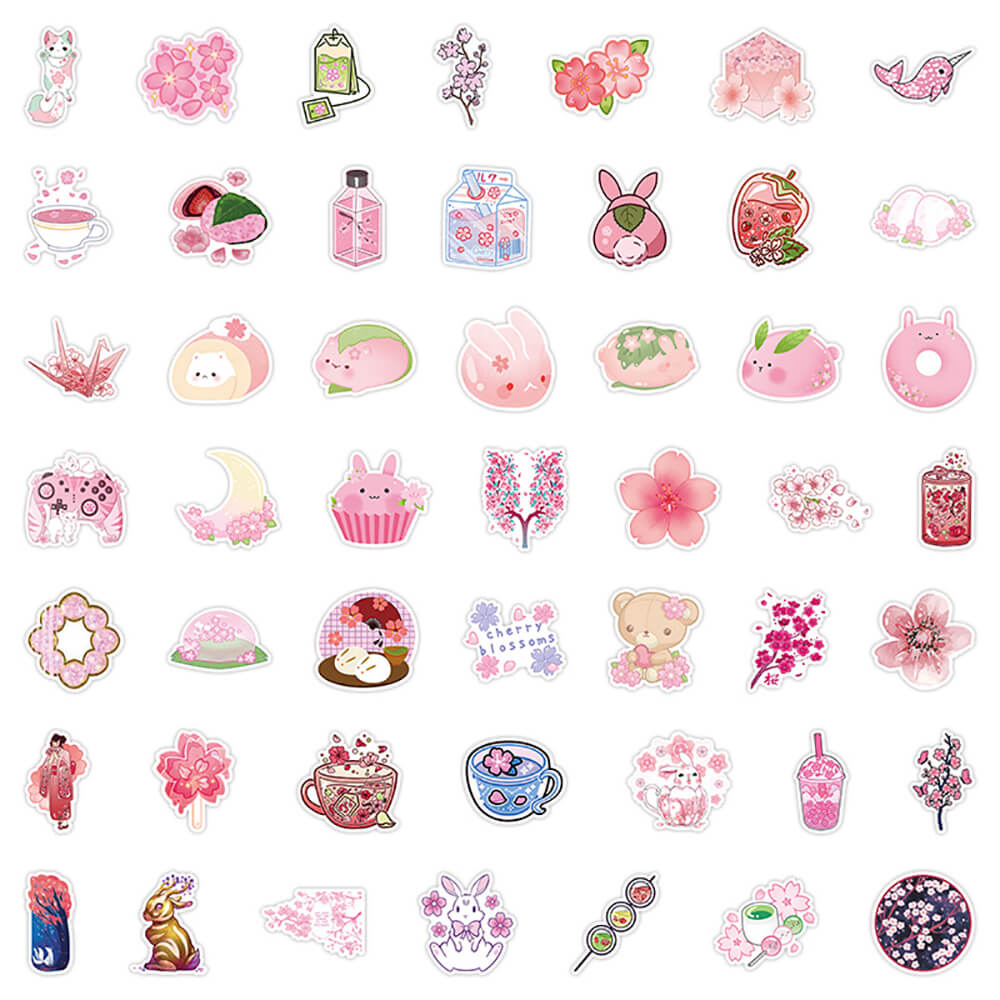 Cute Sakura Flower Stickers Pack - Japanese Cherry Blossom Decals for Laptops, Planners, and DIY Crafts