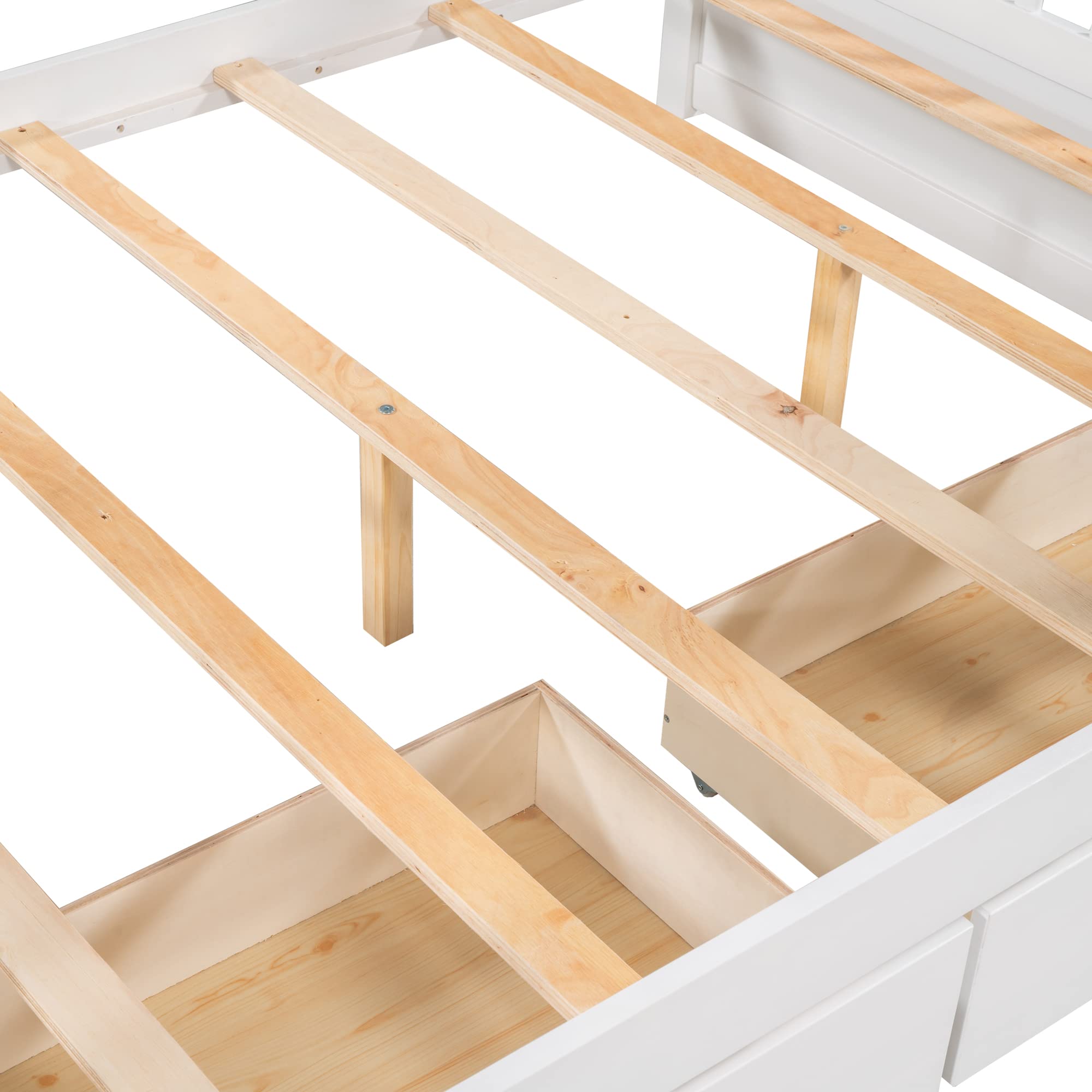 Harper & Bright Designs Full Bunk Beds with Storage Drawers - Solid Wood Detachable Full Over Full Bunk Bed Frame with Ladders & Safety Rail for Kids, Teens, Adults (White) - Perfect for Small Bedrooms, Guest Rooms & Vacation Homes