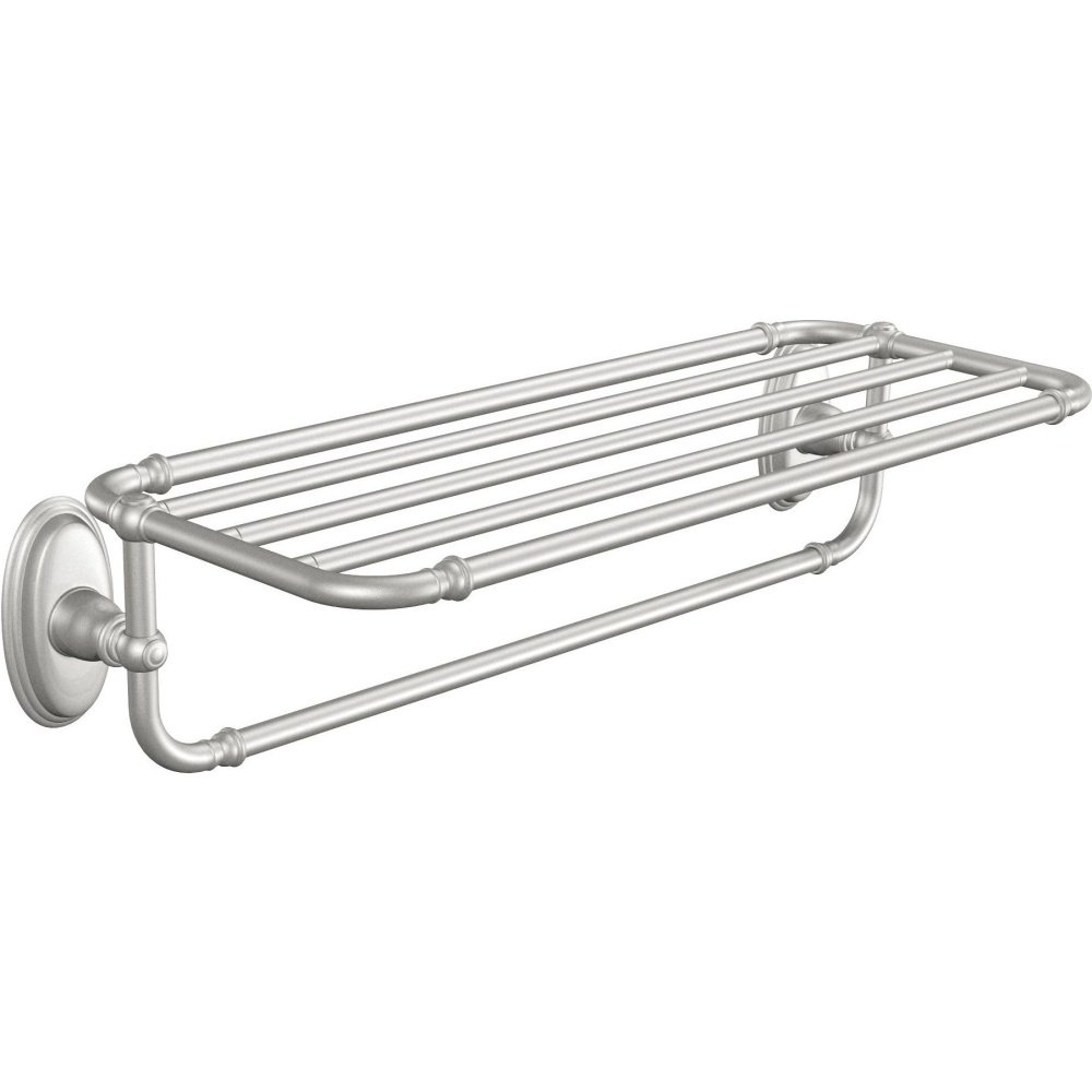 Moen YB5494BN Kingsley 24-Inch W x 9.6-Inch D Brushed Nickel Bathroom Towel Shelf - Hotel Style Storage for Towels, Robes & Toiletries - Perfect for Bathroom, Spa & Luxury Home Decor