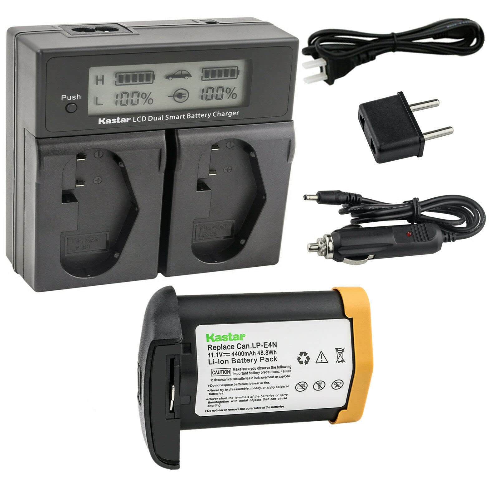 Kastar 11.1V 4400mAh LP-E4N Replacement Battery & Dual Fast Charger for Canon LP-E4/LPE4N Battery & LC-E4/LC-E4N Charger - Compatible with Canon EOS 1D Mark III, 1Ds Mark III DSLR Cameras - Perfect for Professional Photography, Travel & Outdoor Shooting