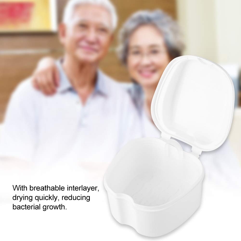 Premium Retainer Case & Denture Storage Box - Portable False Teeth Container for Travel, Home & Night Use (White) - Ideal for Dentures, Retainers & Aligners